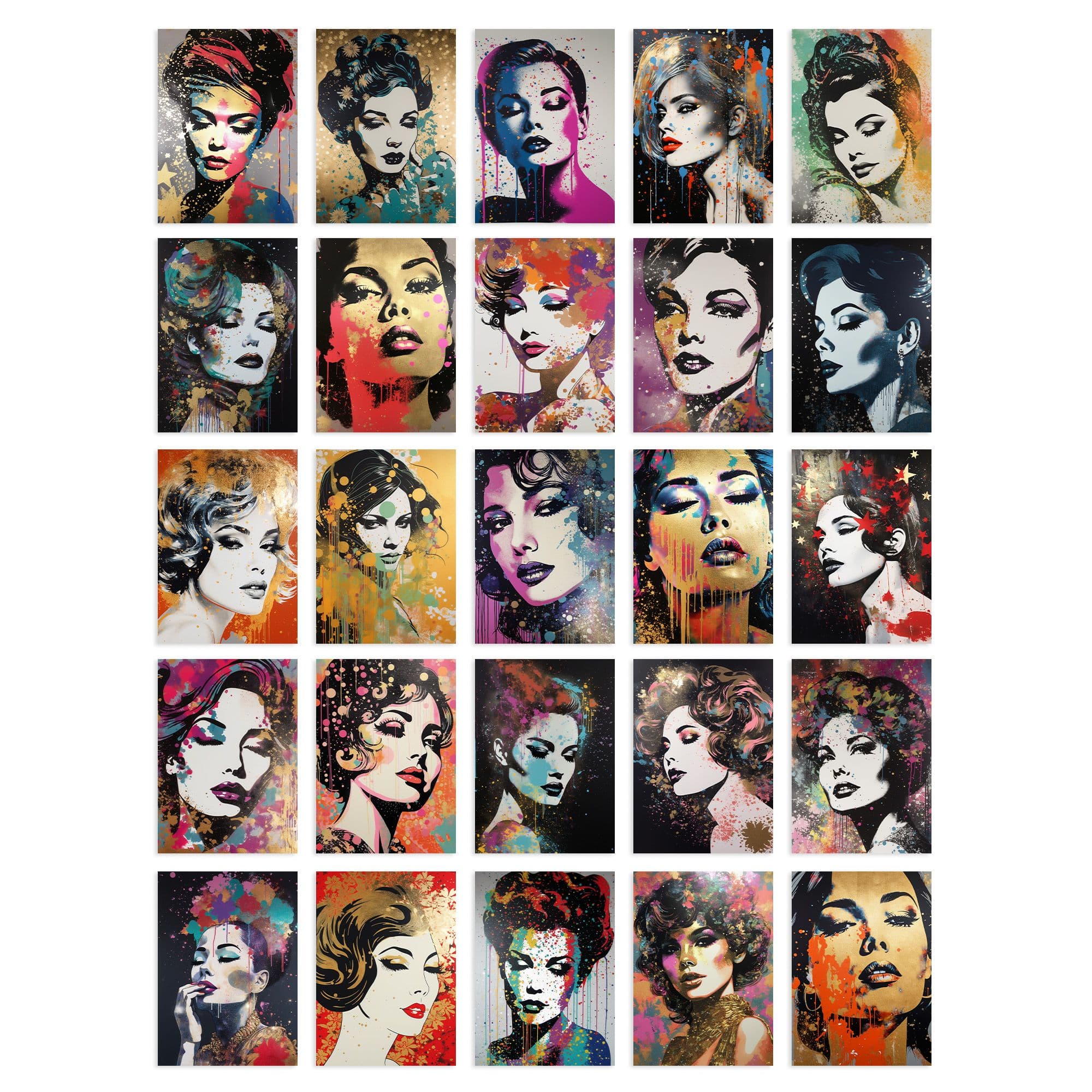 Wall Art Print 50 Pcs Glitter & Glamour Portraits Collage Kit Bold Modern Retro Pop Street Art Wall s A6 Set Pack 15x10 cm Bedroom T