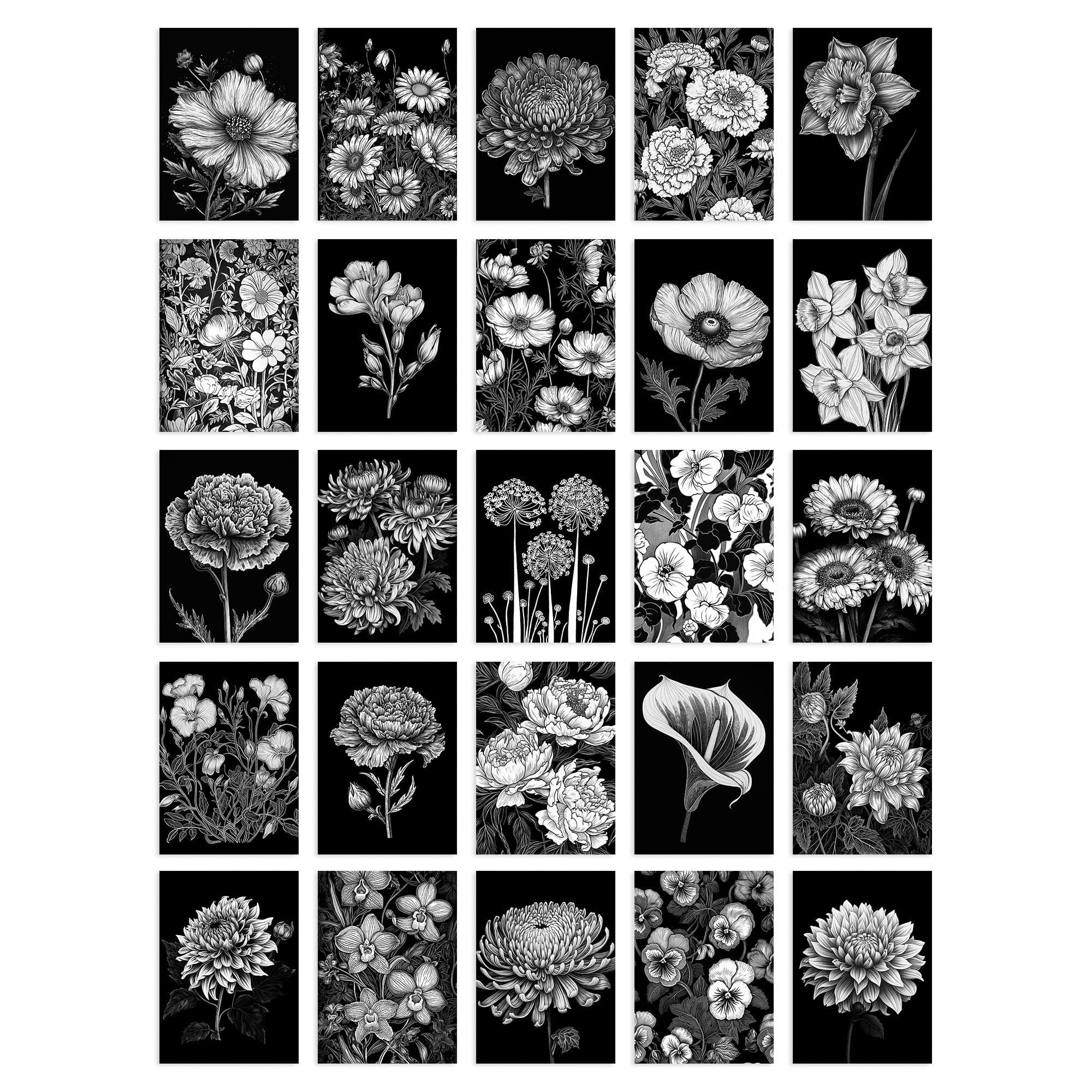 Wall Art Print 50 Pcs Flower Floral Aesthetic White Collage Kit s A6 Set Pack 15x10 cm Wall Home Student Room Elegant