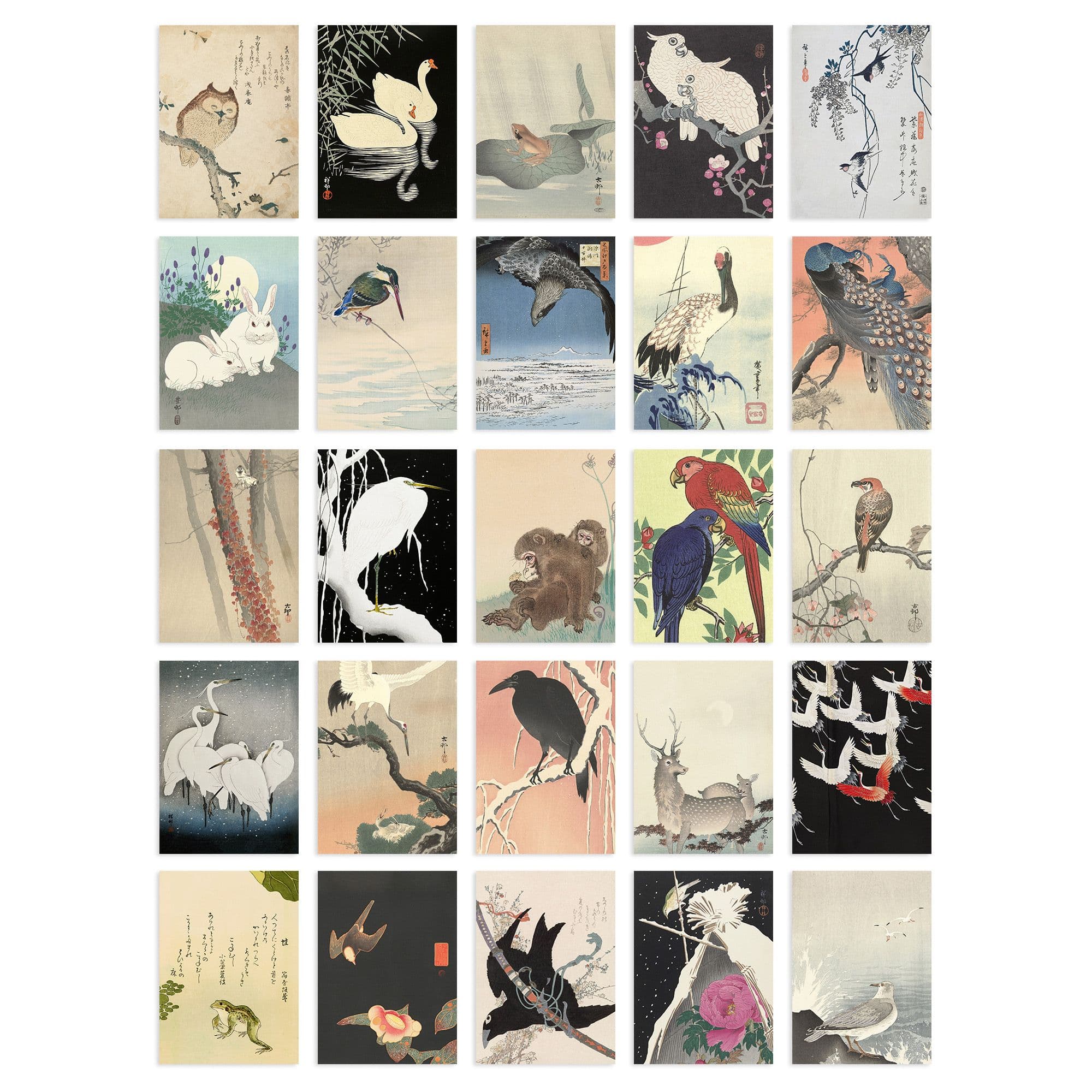 Wall Art Print 50 Pcs Japan Art Collage Kit Ohara Koson Woodblock Paintings s A6 Set Pack 15x10 cm (6x4") Room Decor Poster Collection Kachō-e