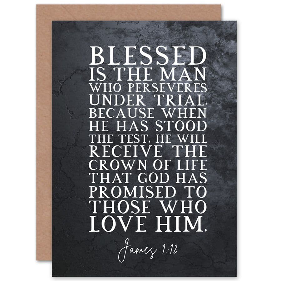 Bible Card James 1:12 Persevere Stood The Test Receive The Crown Of Life Christian Bible Verse Card