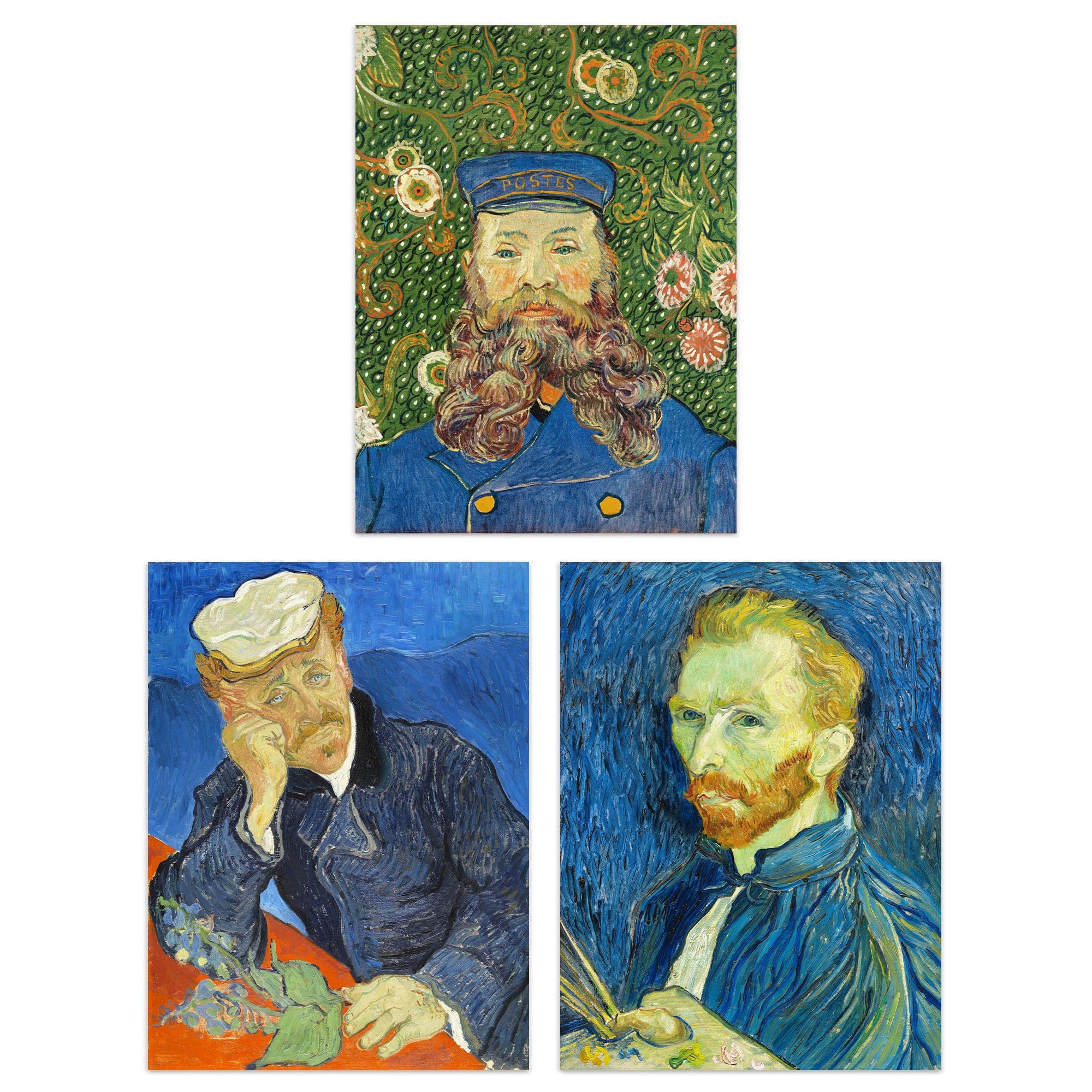 Wall Art Print Pack 3 A4 Vincent Van Gogh Portrait Paintings Self Portrait Gachet Roulin Living Room s Set