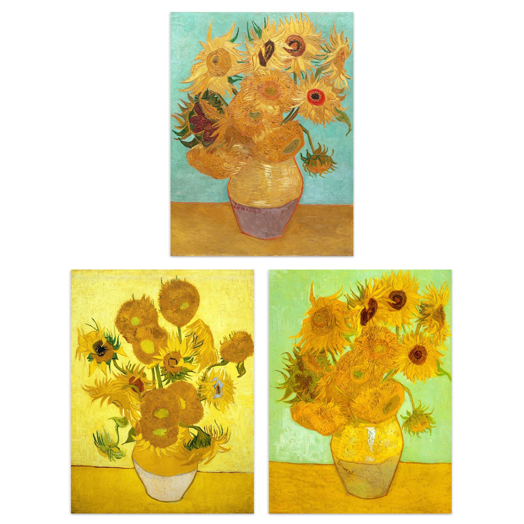 Wall Art Print Pack of 3 A4 Vincent Van Gogh Sunflowers Collection Paintings Living Room s Set