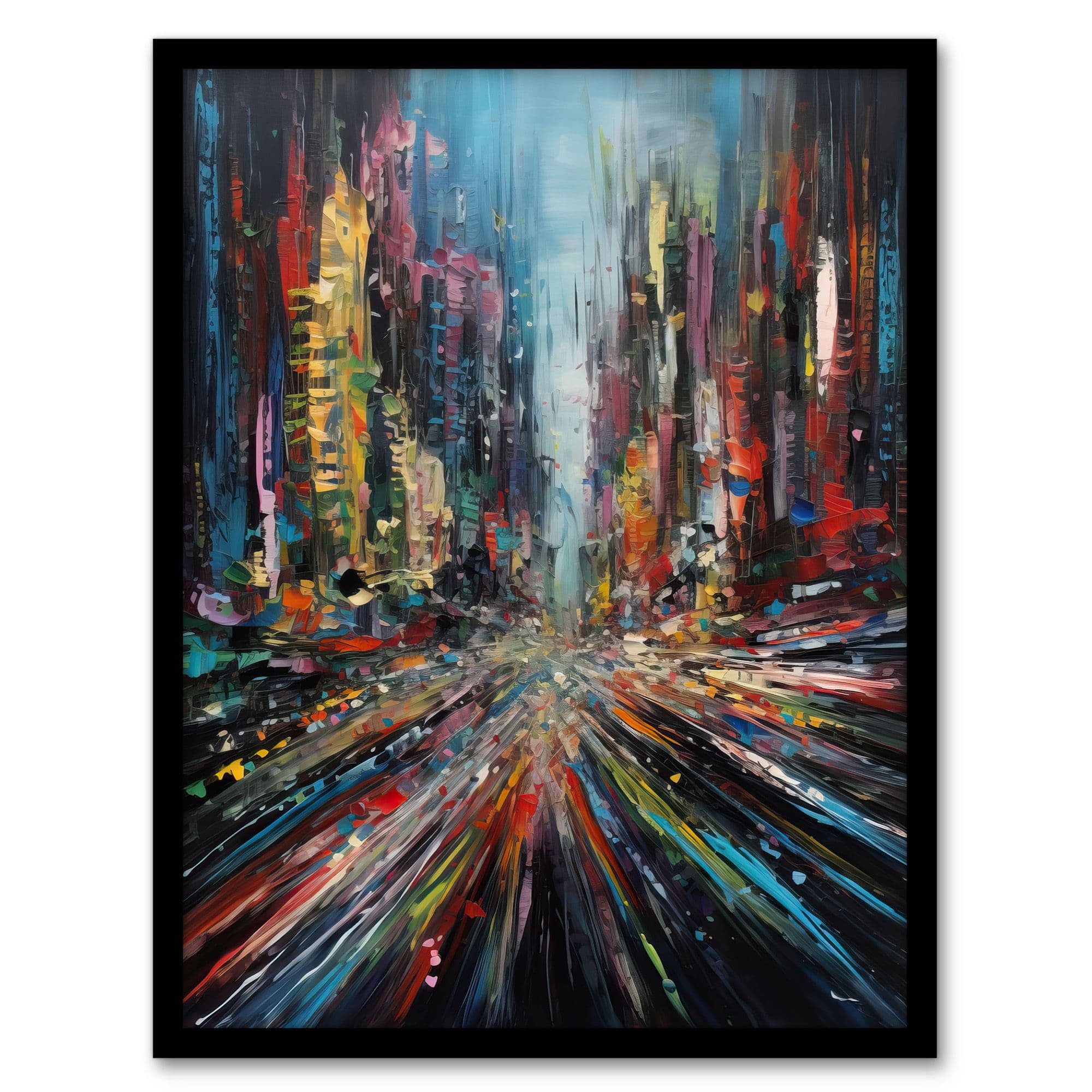 Abstract City York Rush Hour Traffic Oil Painting Art Print Framed Poster Wall Decor 12x16 inch