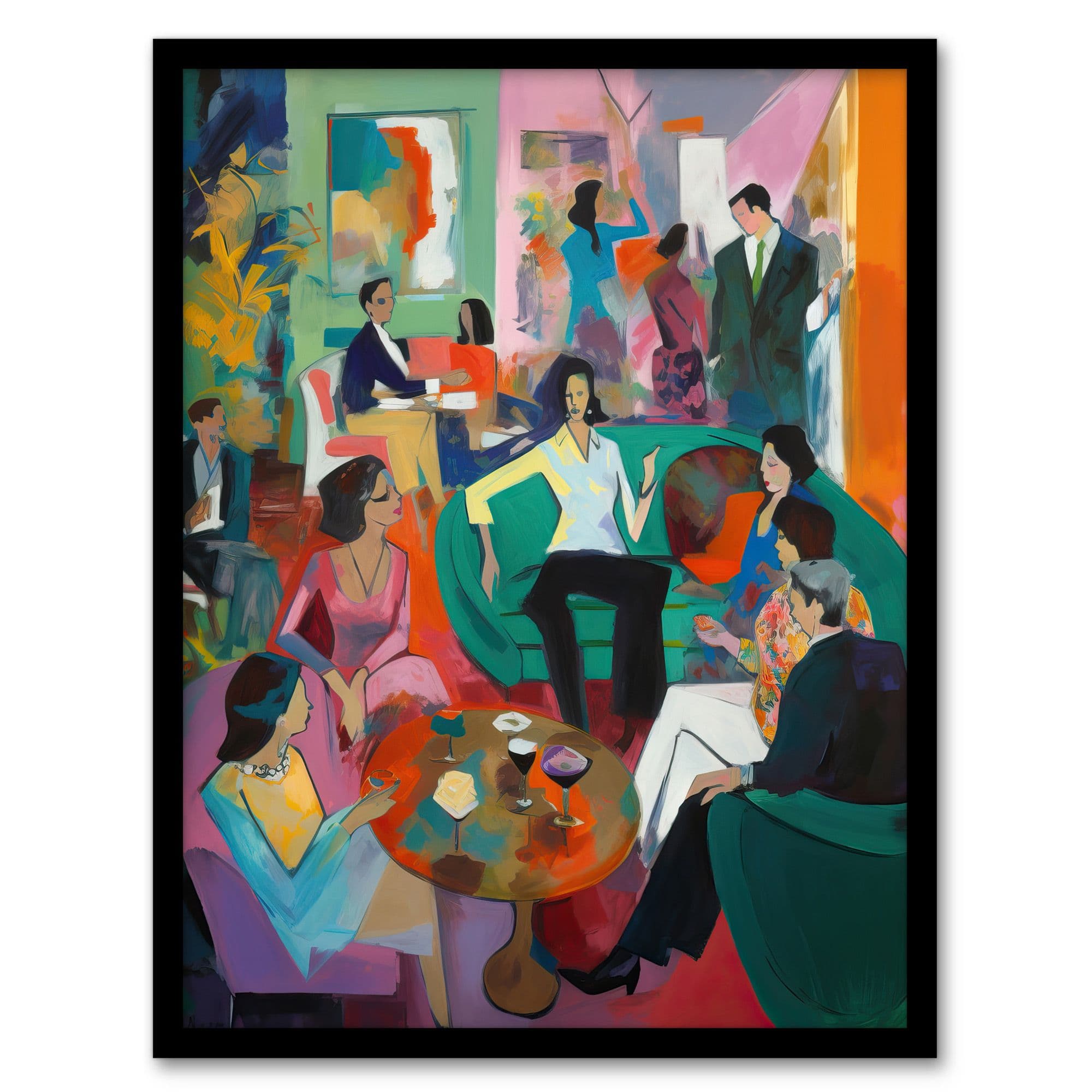 After Dinner Cocktails Colourful Modern Abstract Painting Artwork Framed Wall Art Print A4