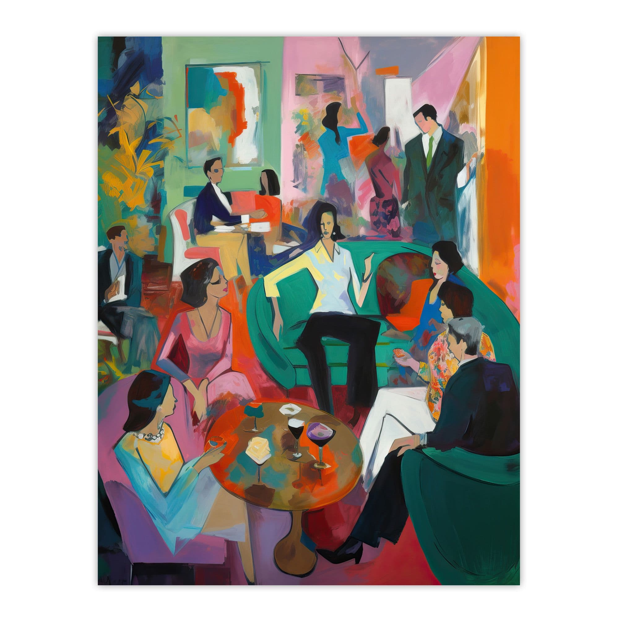 After Dinner Cocktails Colourful Modern Abstract Painting Extra Large XL Wall Art Poster Print