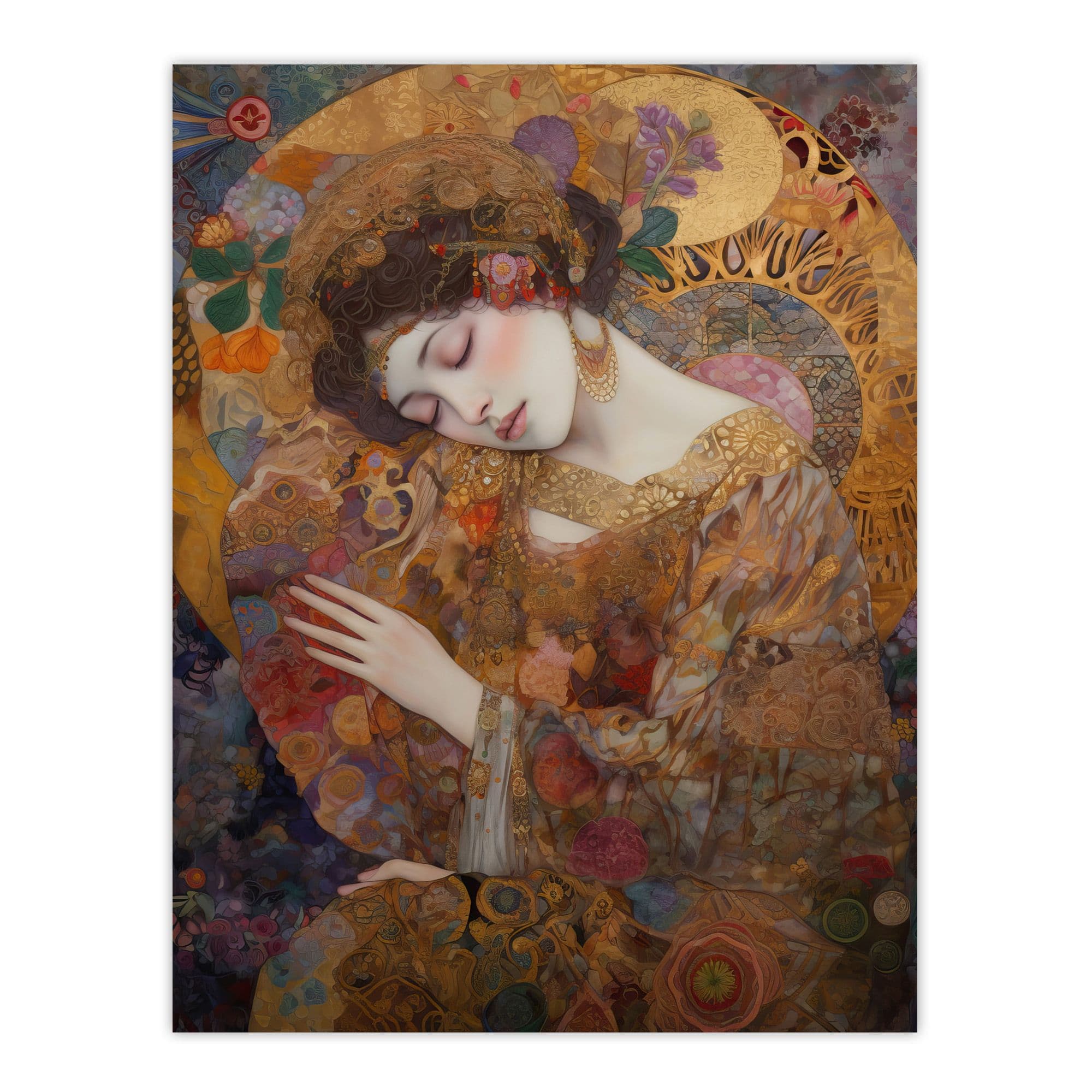 Asleep Gustav Klimt-Inspired Portrait Of A Woman Bedroom Unframed Wall Art Print Poster Home Decor Premium