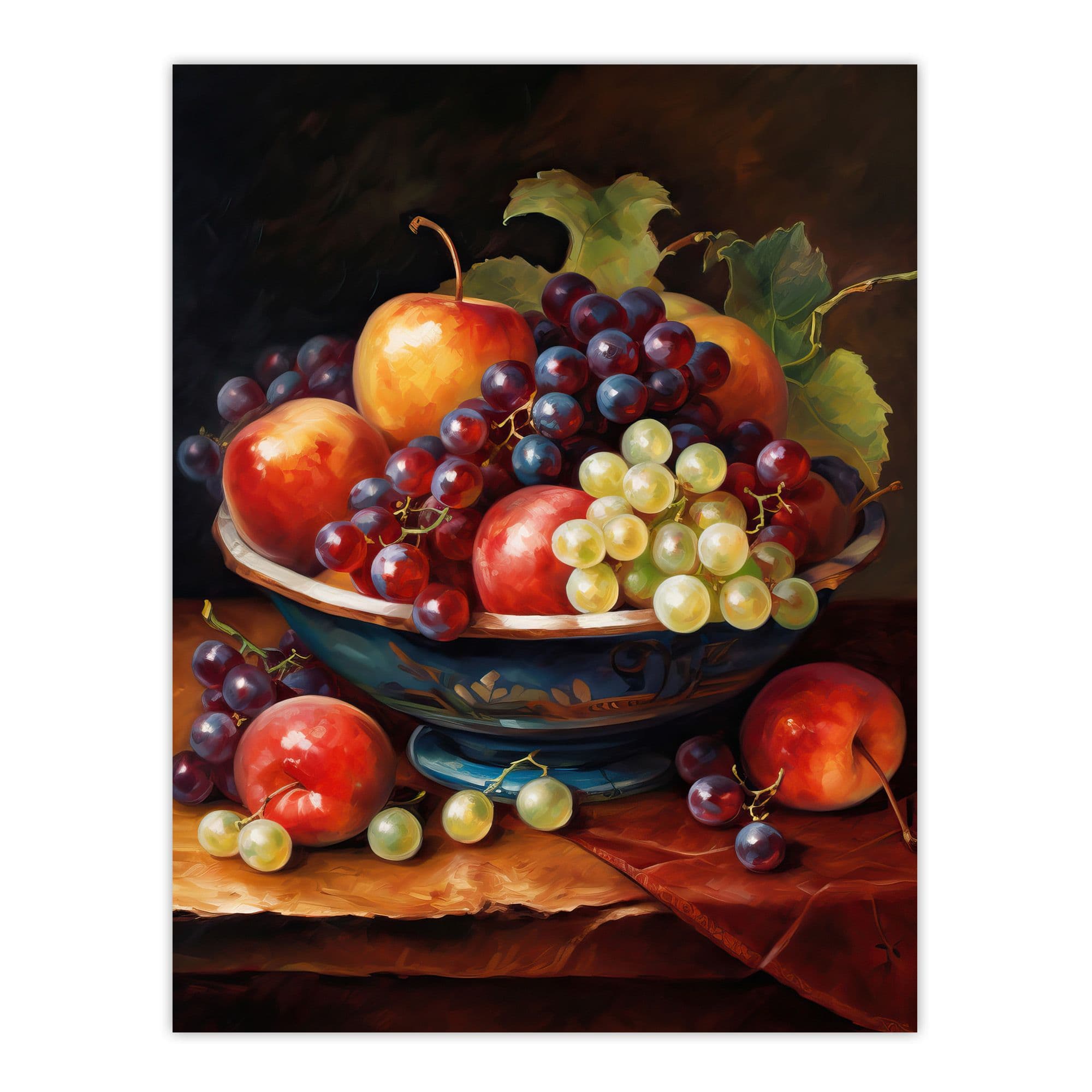 Classical Still Life Fruit Bowl Oil Painting Kitchen Large Wall Art Poster Print Thick Paper 18X24 Inch