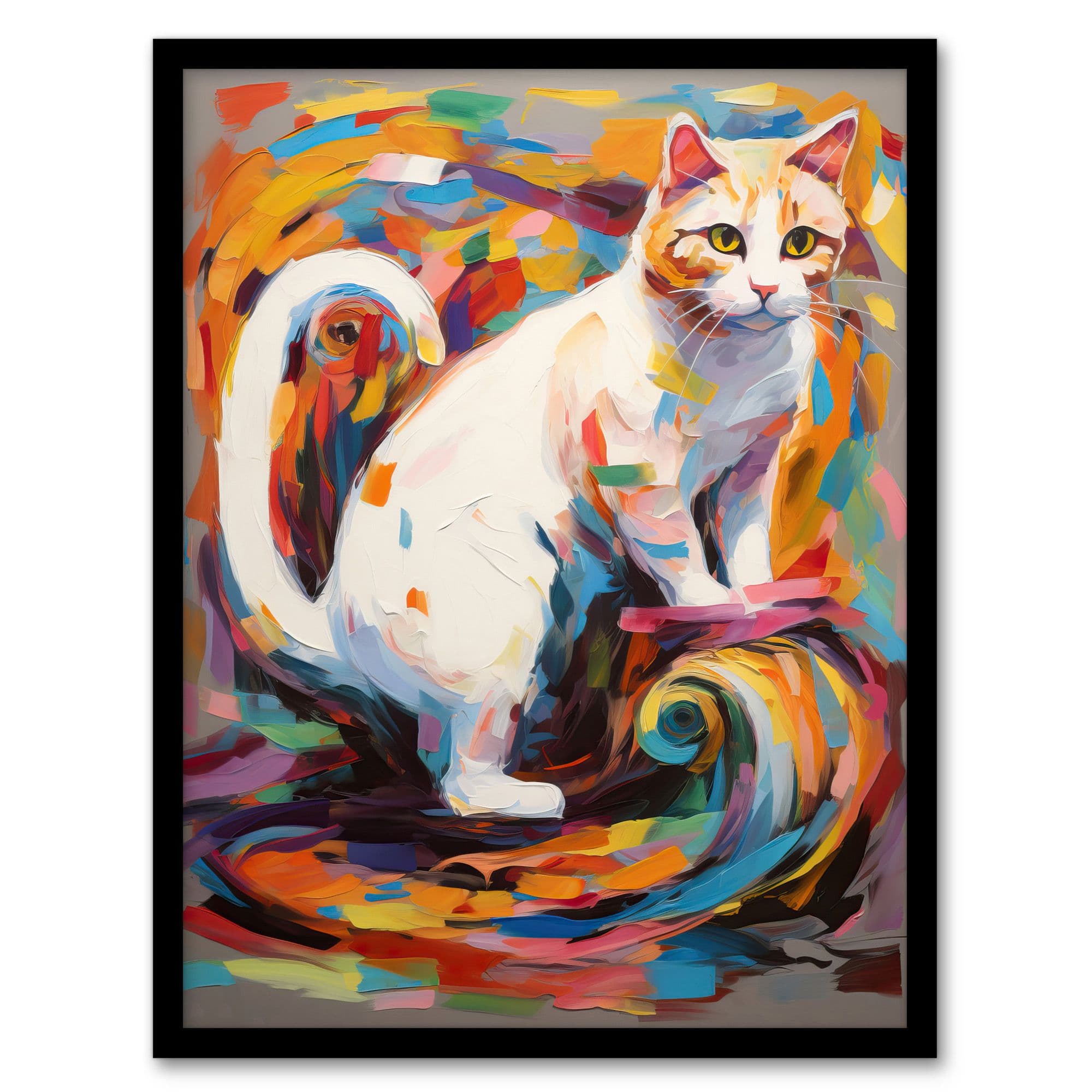 Armchair Cat Portrait Painting Colourful Art Print Framed Poster Wall Decor 12x16 inch