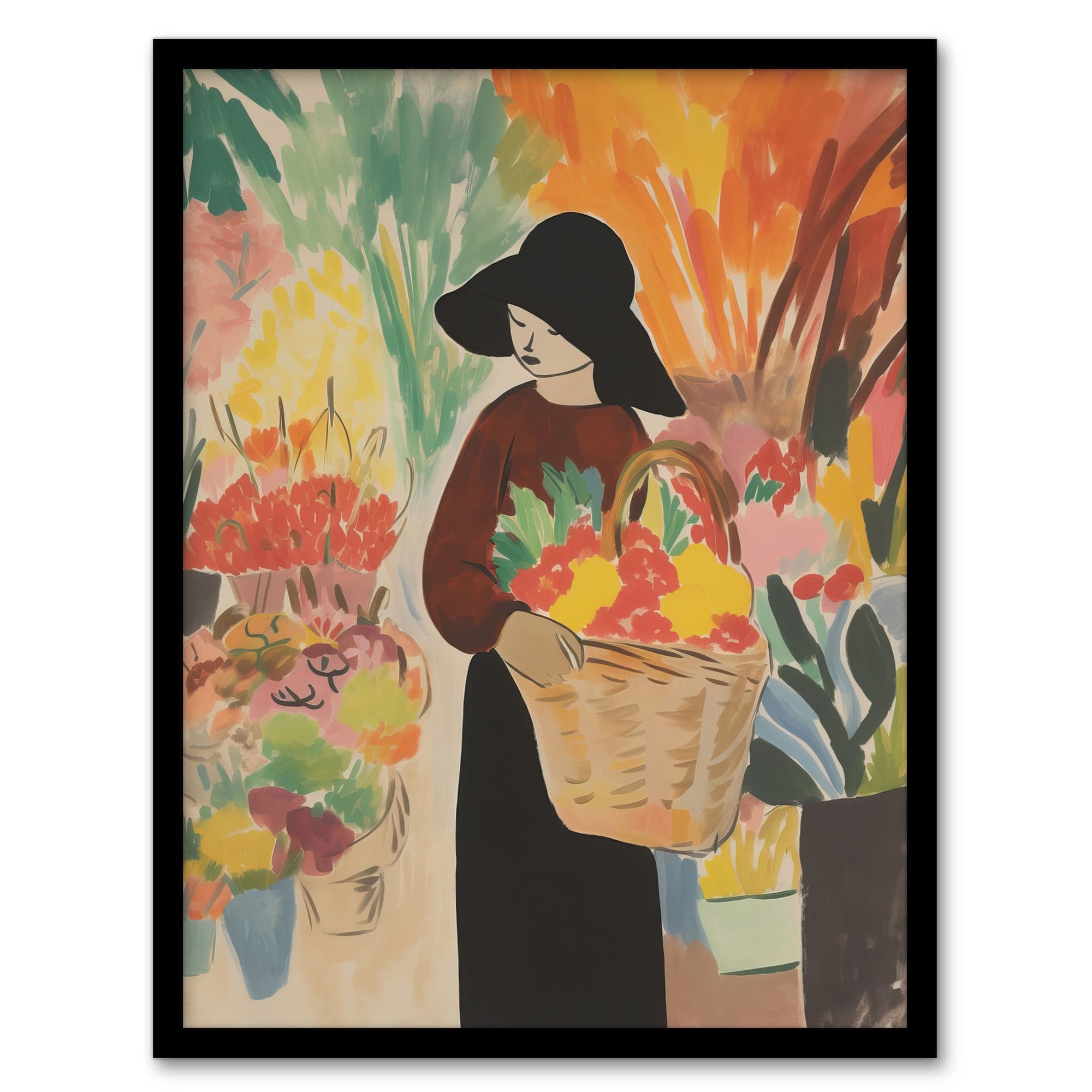 Flower Stall Danish Pastel Aesthetic Market Matisse Style Dutch Colourful Art Print Framed Poster Wall Decor 12x16 inch