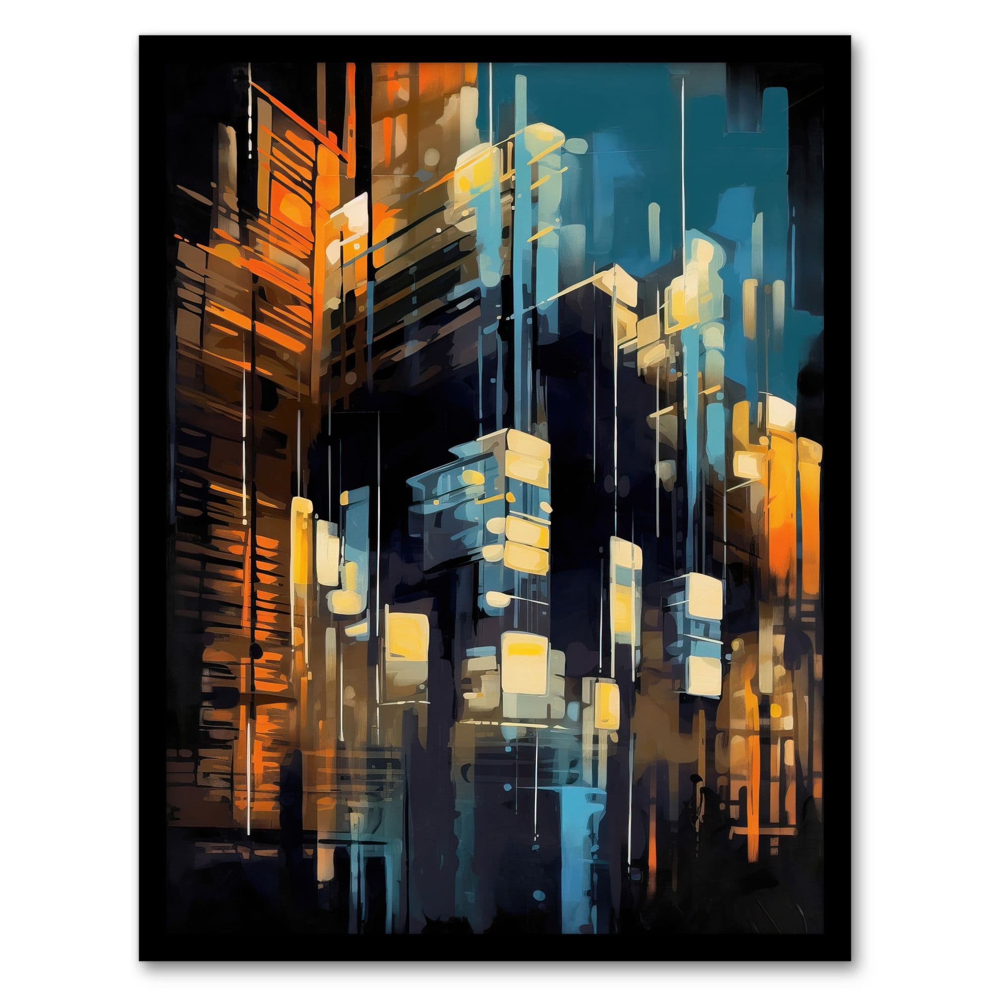 Downtown Motown Skyscraper Architectural Orange Painting Modern York Art Print Framed Poster Wall Decor 12x16 inch