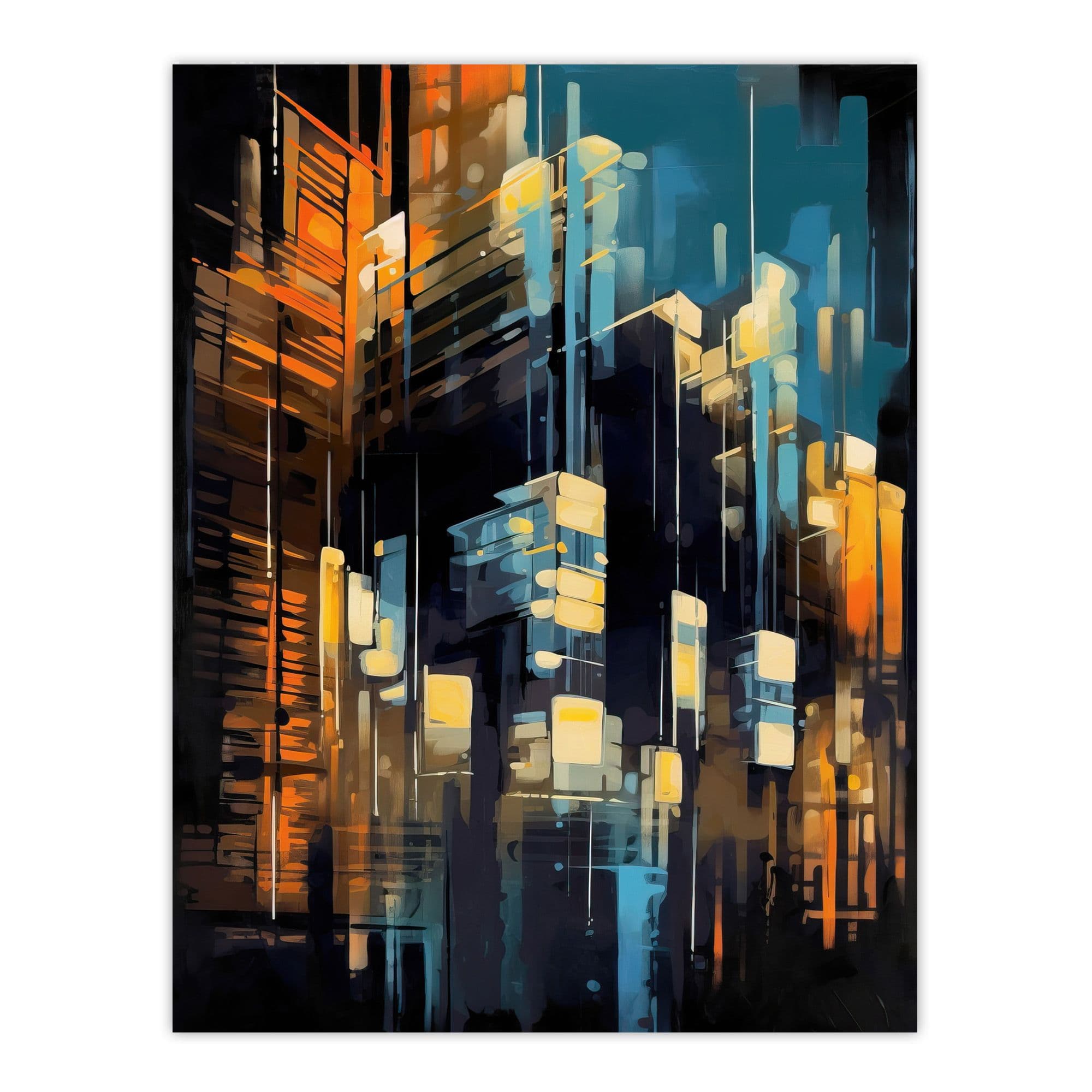 Downtown Motown Skyscraper Architectural Blue Orange Painting Modern New York Extra Large XL Wall Art Poster Print