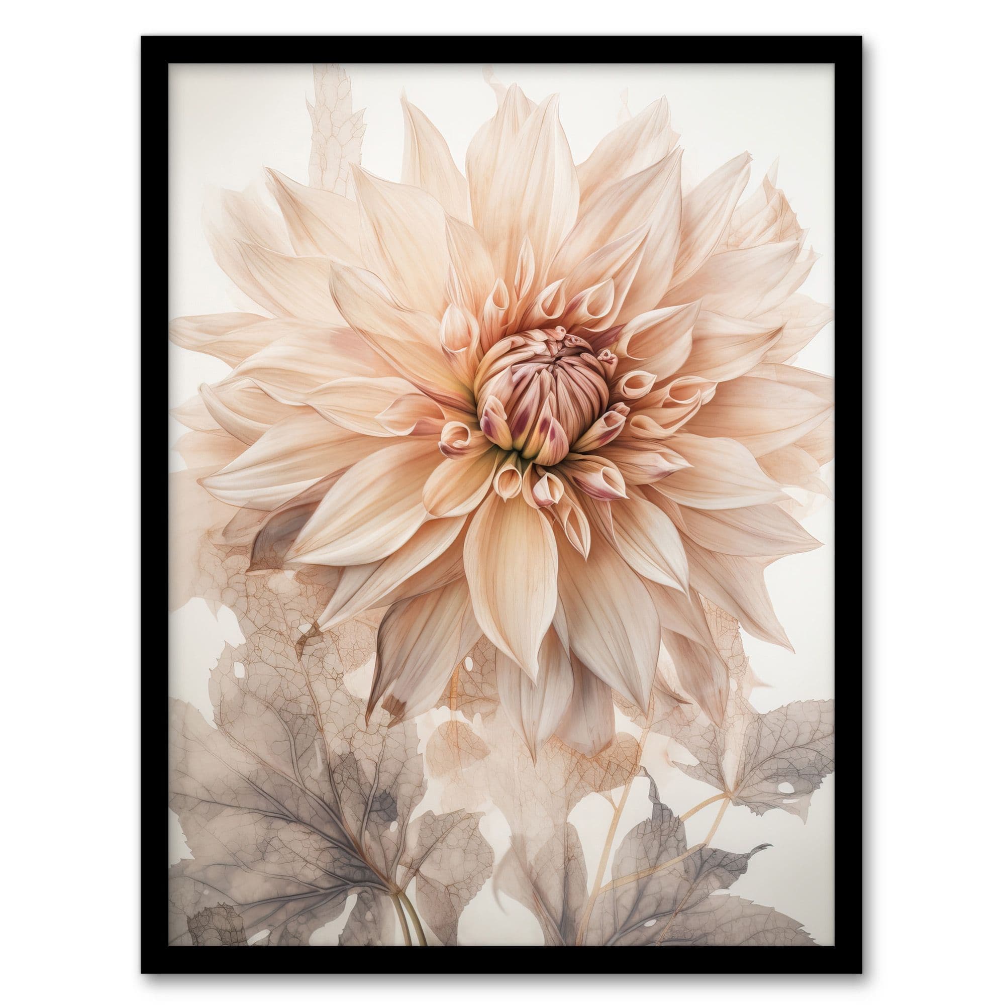 Elegant Dahlia Soft Pastel Flower Aesthetic Calm Pastel Tone Petals Artwork Framed Wall Art Print A4