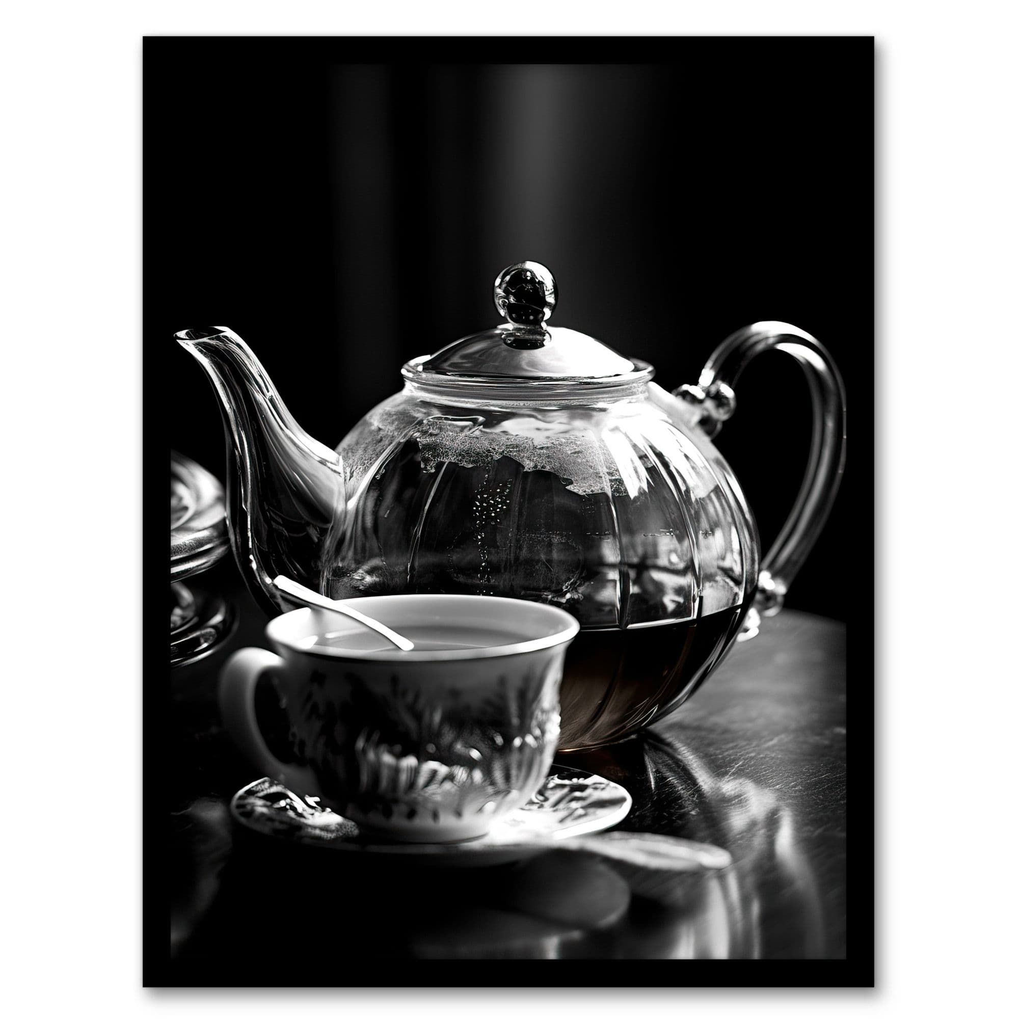 English Breakfast Teapot Kitchen Print Cup Saucer White Photo Artwork Framed Wall Art Print A4