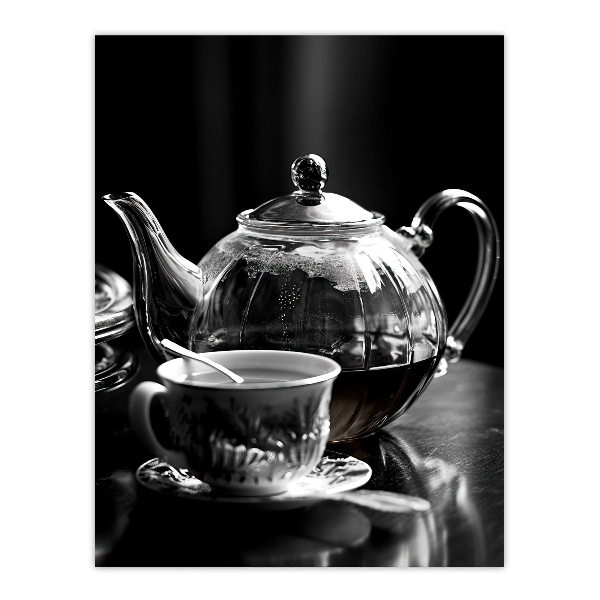 English Breakfast Teapot Kitchen Print Cup Saucer Black White Photo Large Wall Art Poster Print Thick Paper 18X24 Inch