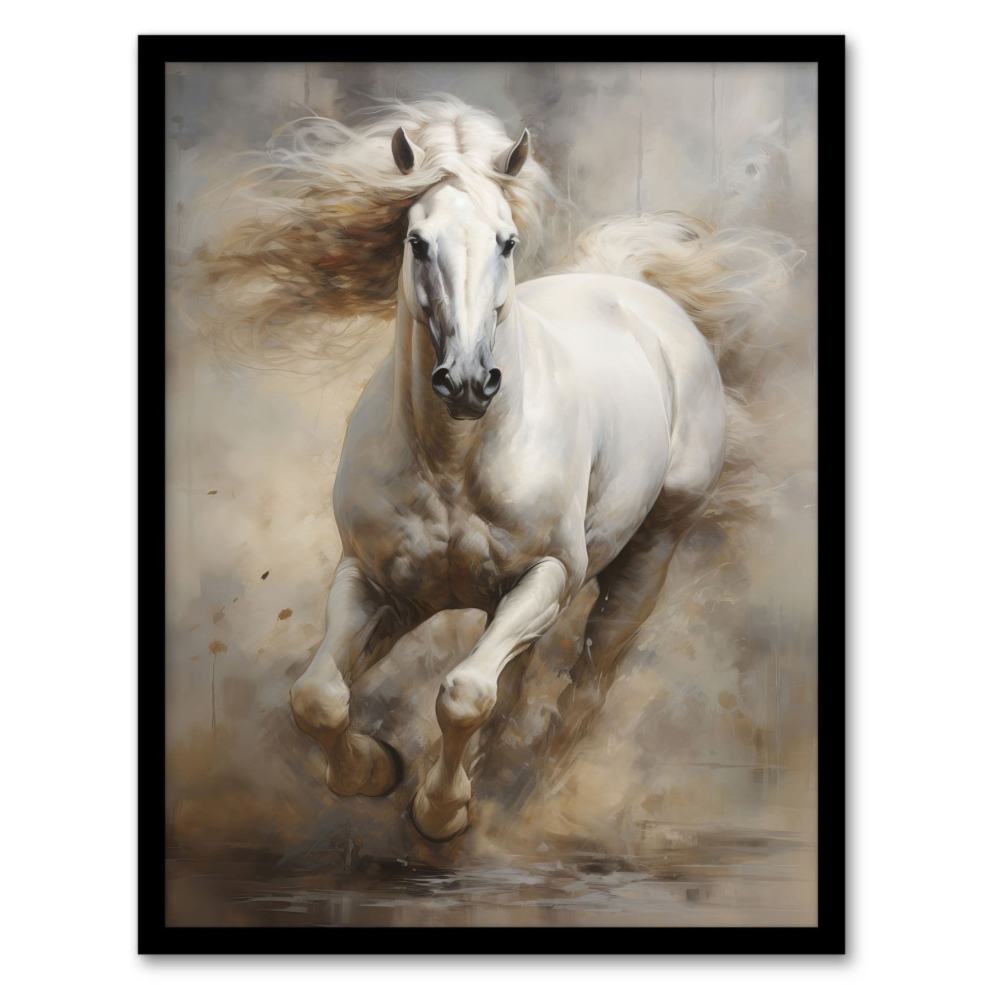Race Tom French Galloping Horse Majestic Powerful Modern Artwork Framed Wall Art Print A4