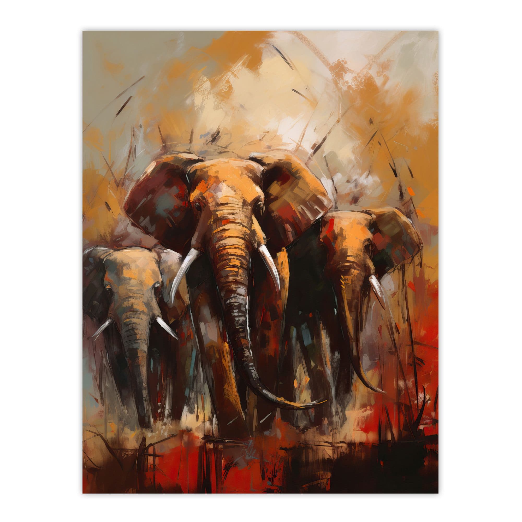 The Elephant Charge By Duncan Flint African Elephants Oil Painting Large Wall Art Poster Print Thick Paper 18X24 Inch