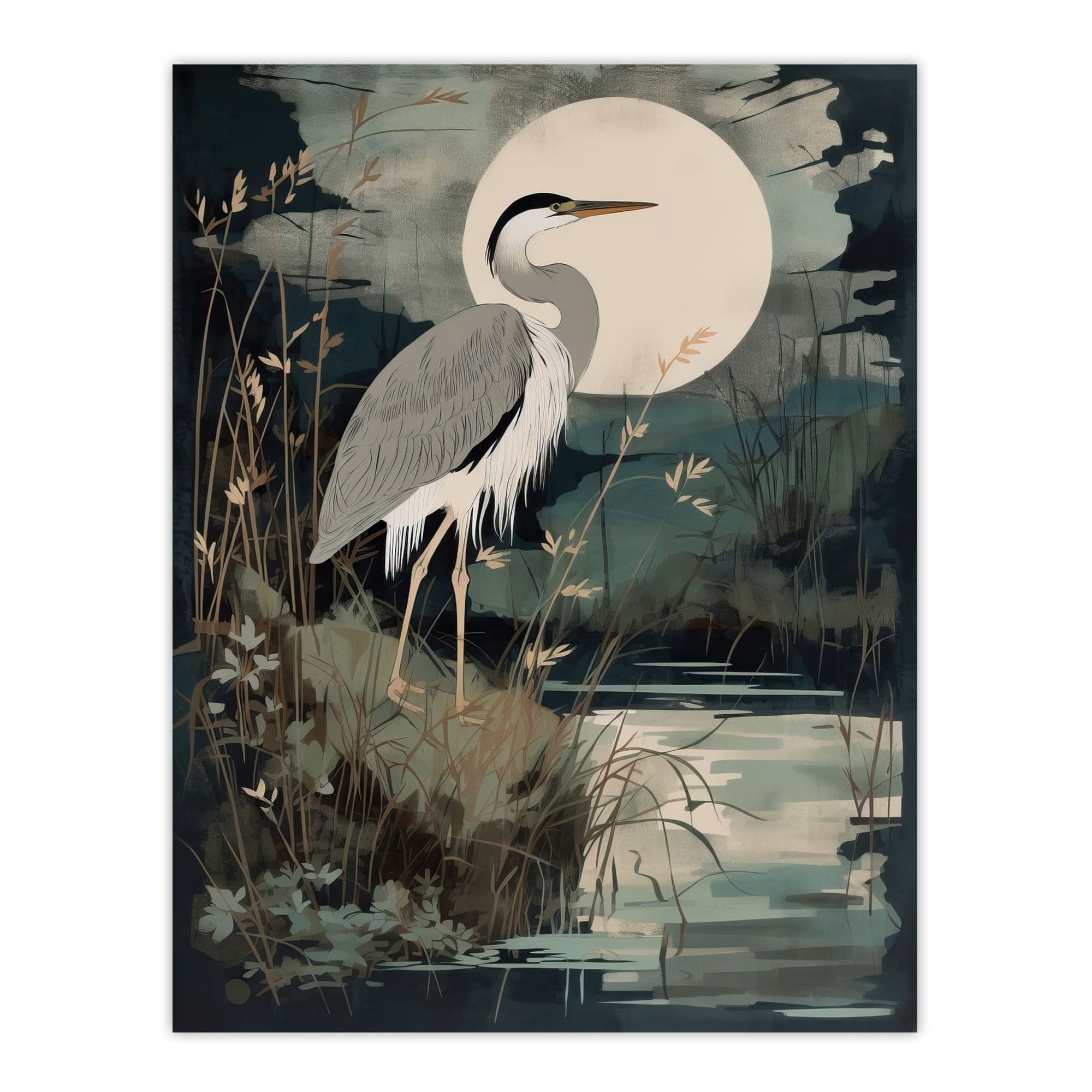 Supper Time George Sinclair Moonlit Heron Earthy Vintage Botanical Aesthetic Extra Large Wall Art Poster Print
