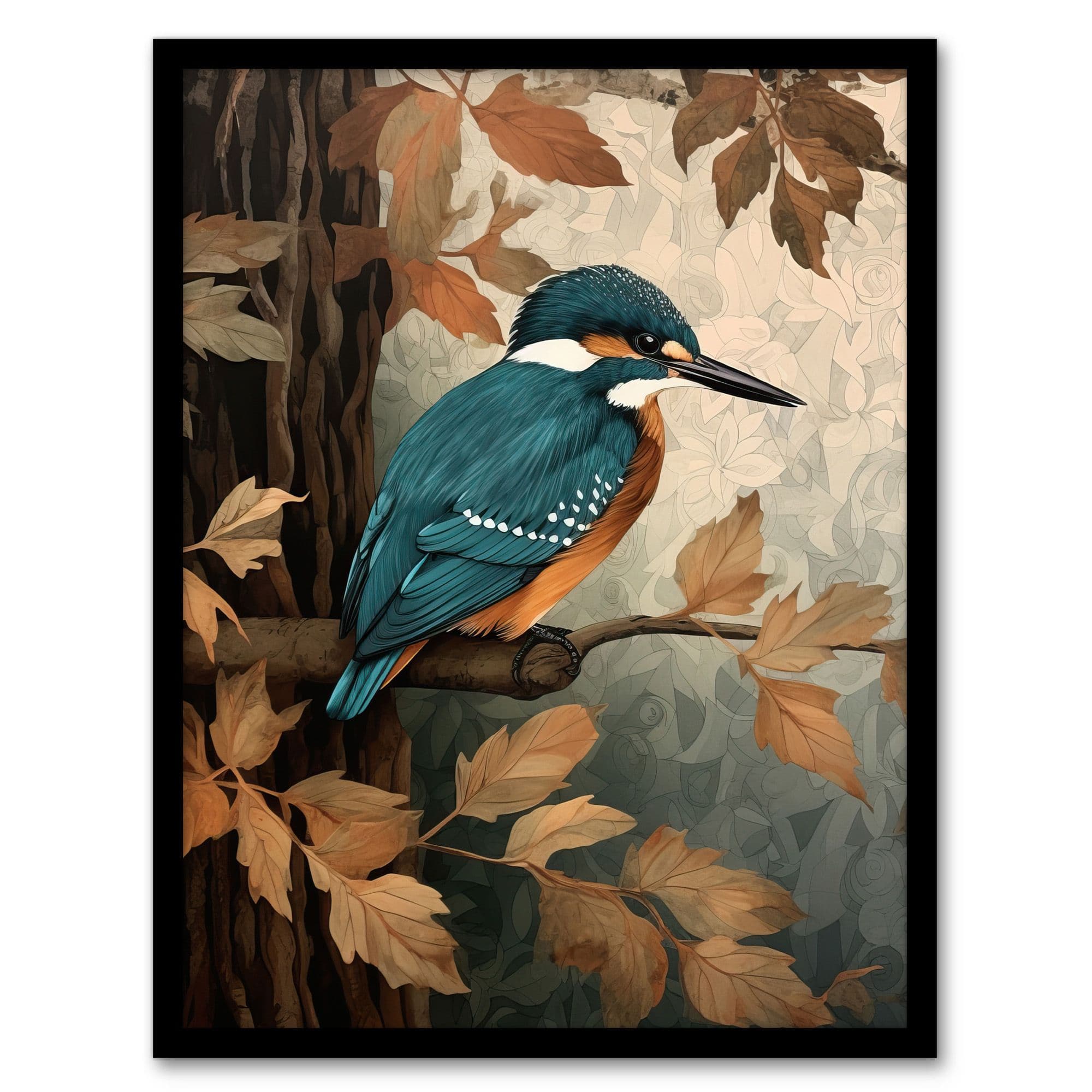 Kingfisher George Sinclair Vintage Botanical Earthy Aesthetic River Bird Art Print Framed Poster Wall Decor 12x16 inch