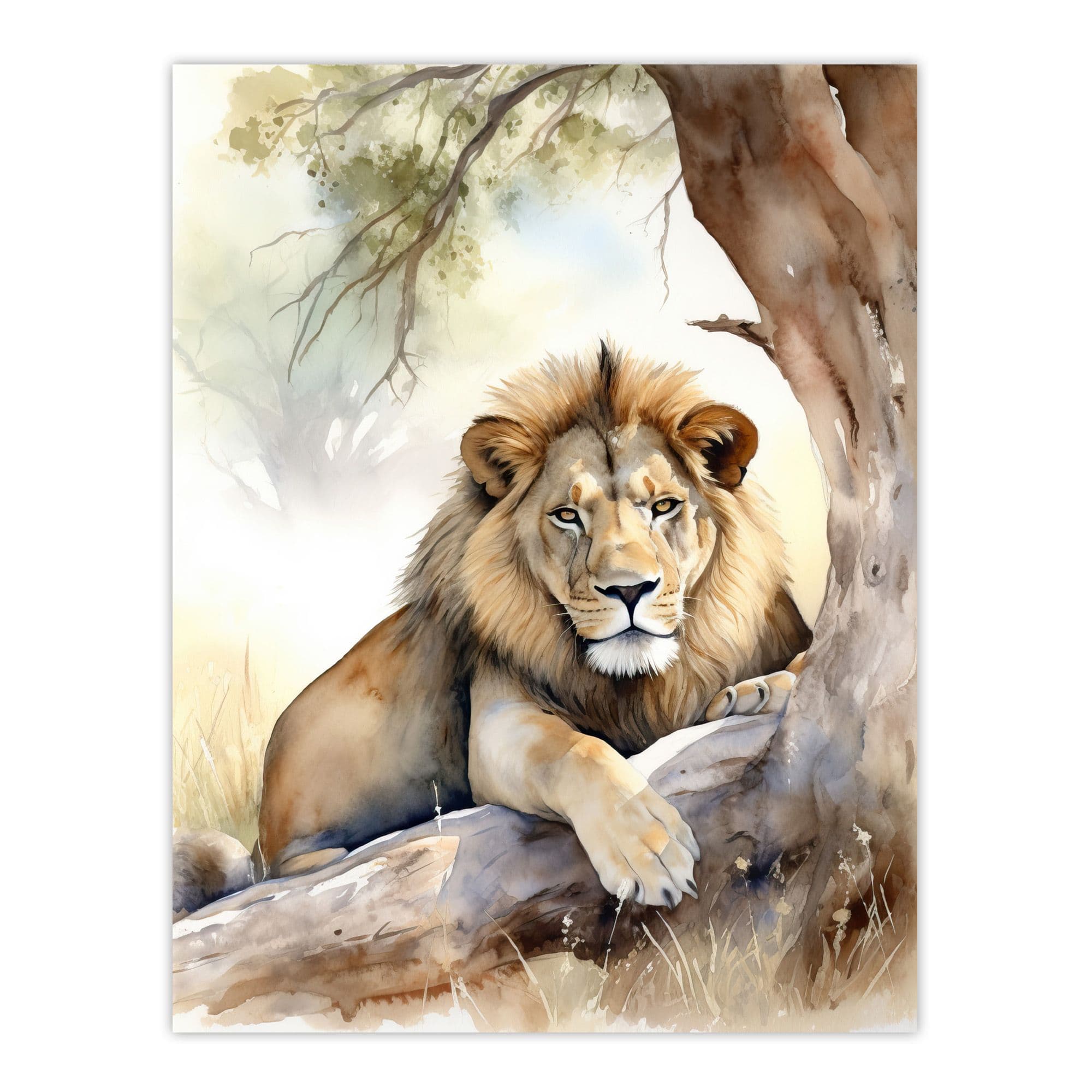 Majestic Lion African Savannah Watercolour Africa Large Wall Art Poster Print Thick Paper 18X24 Inch