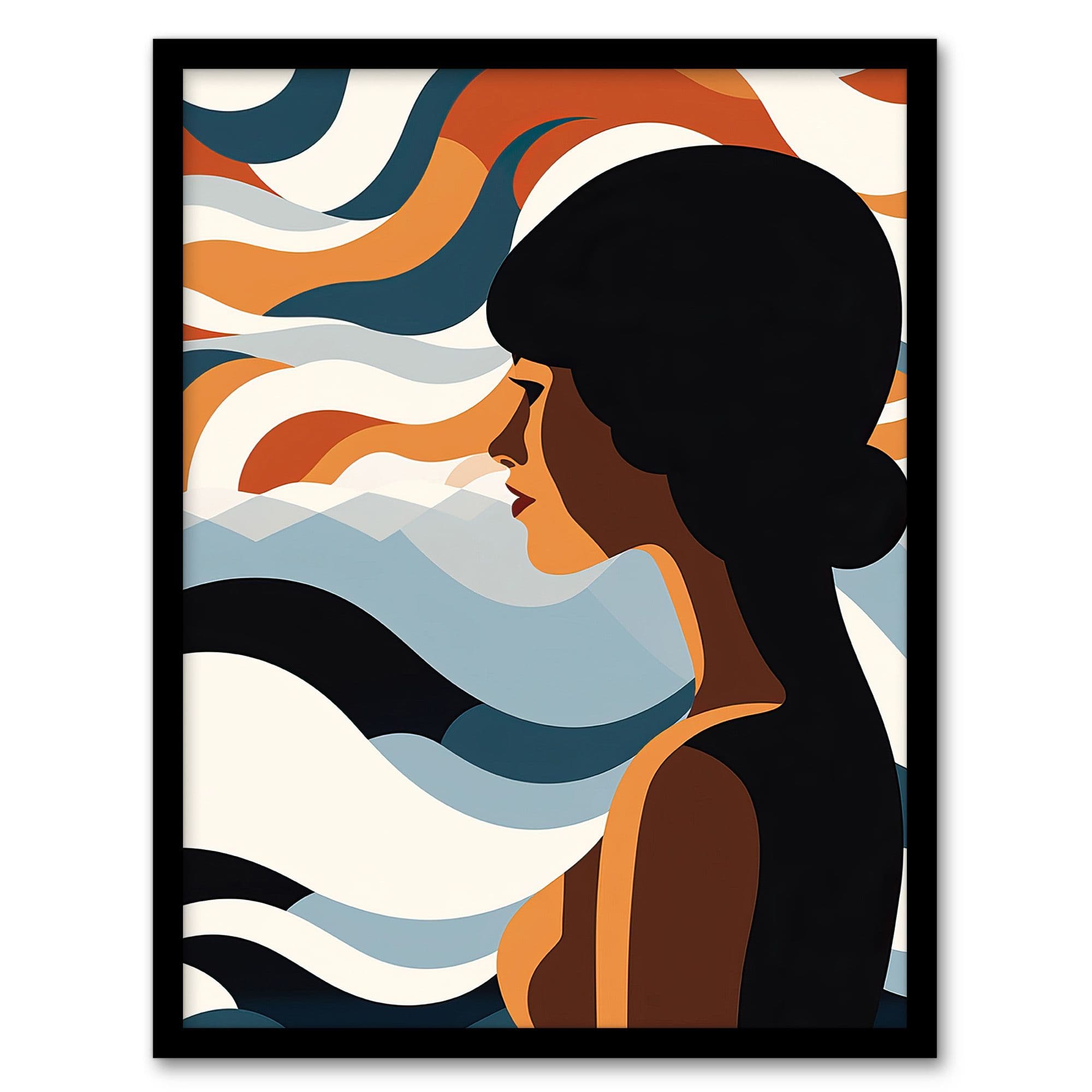 Modern Art Nouveau Abstract Woman Seascape Art Print Framed Poster Wall Decor 12x16 inch