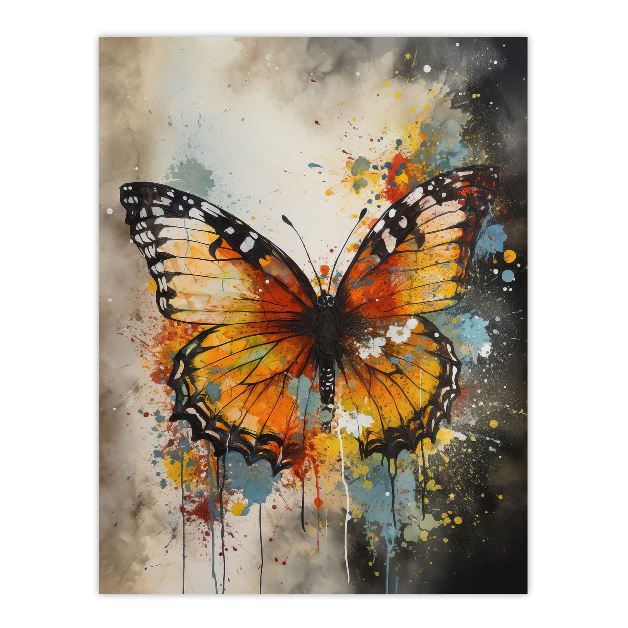 Modern Ink Monarch Butterfly Watercolour Splatter Drip Unframed Wall Art Print Poster Home Decor Premium
