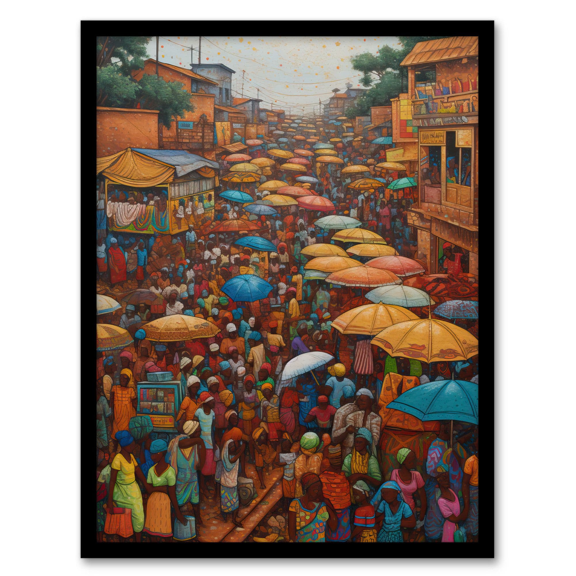 Morocco Jemaa El Fnaa Bustling African Market Art Print Framed Poster Wall Decor 12x16 inch