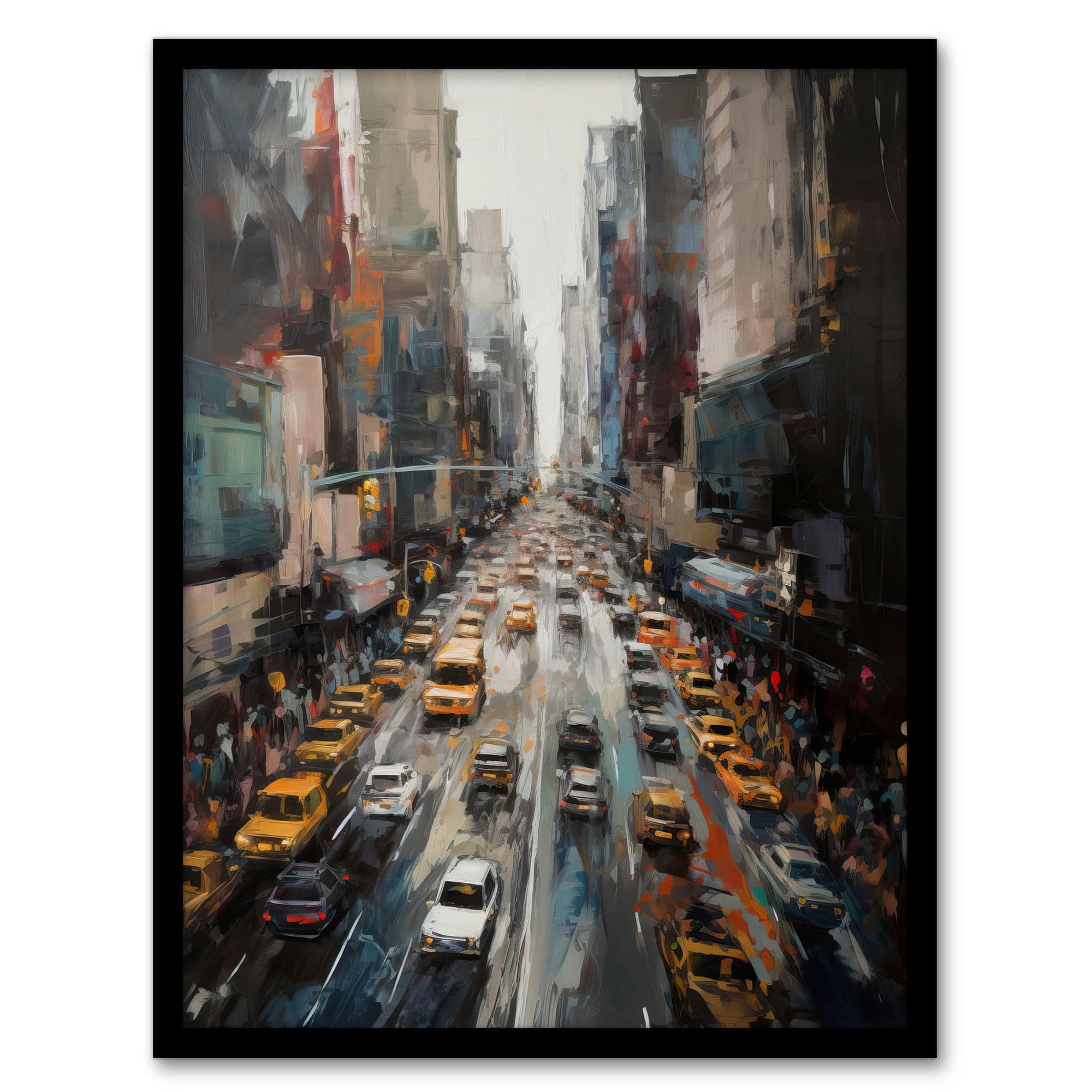 NYC York Rush Hour Traffic Acrylic Painting 5th Avenue Cabs Art Print Framed Poster Wall Decor 12x16 inch