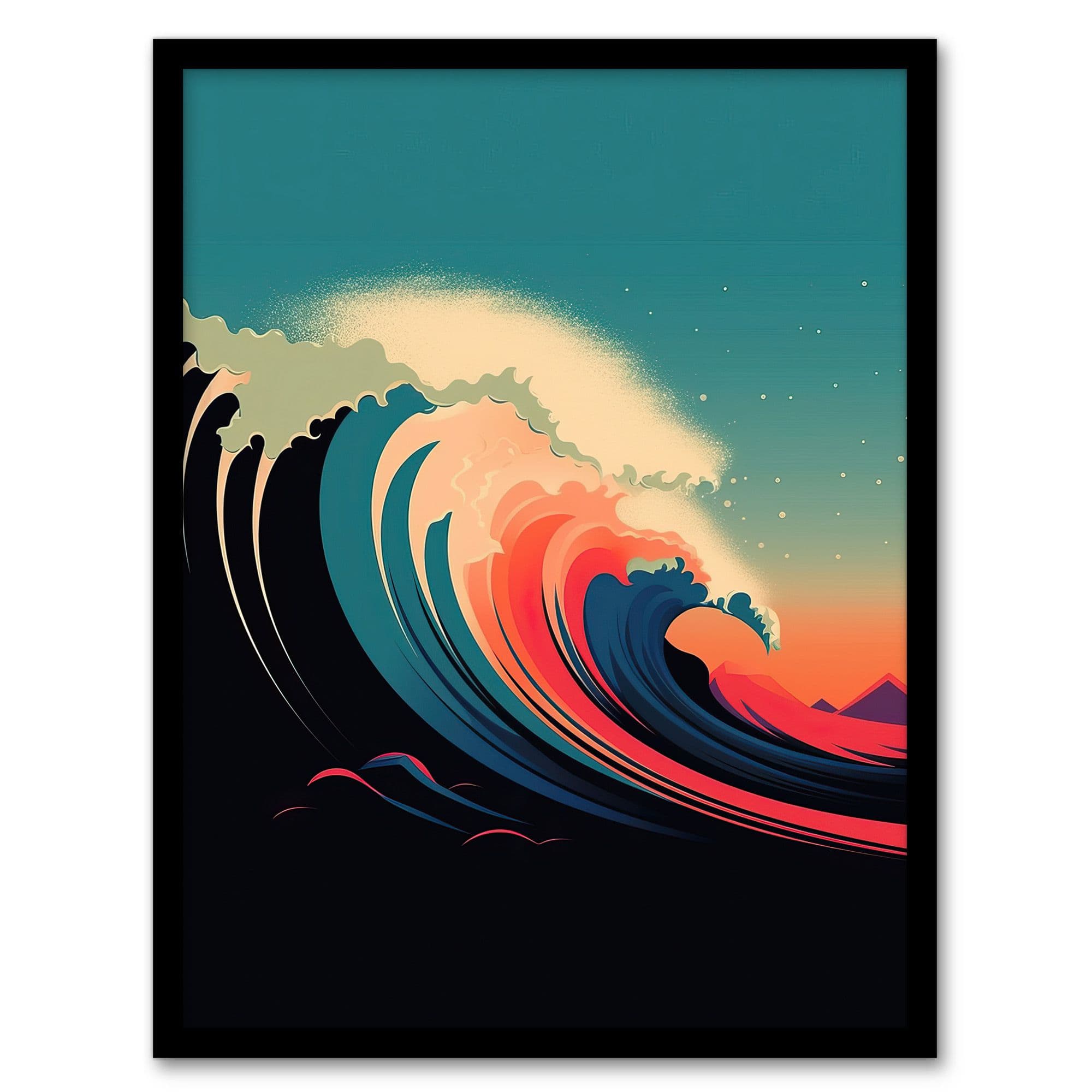 Rainbow Bomb Wave Ocean Sea Bauhaus Wave Bathroom Toilet Art Print Framed Poster Wall Decor 12x16 inch