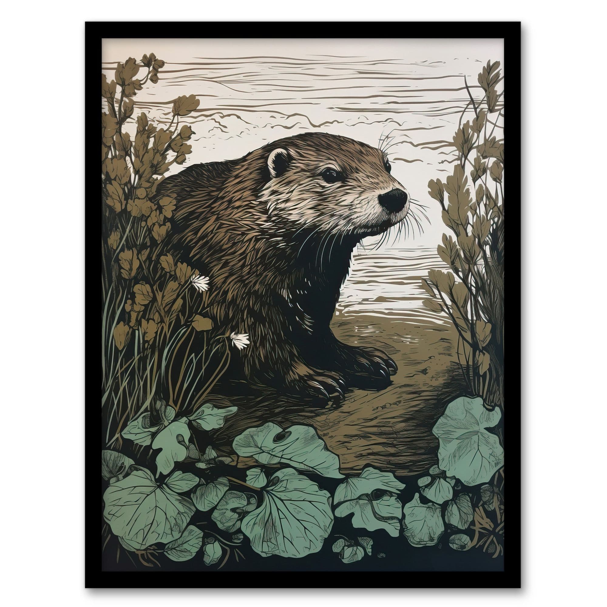 Otters Landing George Sinclair Vintage Botanical Earthy Aesthetic River Artwork Framed Wall Art Print A4