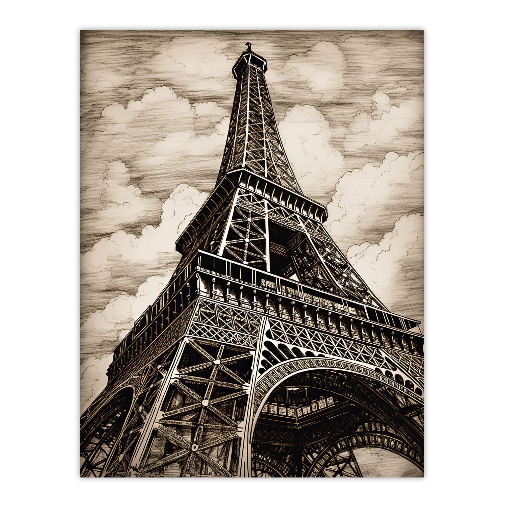 Pen And Ink Drawing Of The Eiffel Tower Paris La Tour Eiffel Unframed Wall Art Print Poster Home Decor Premium