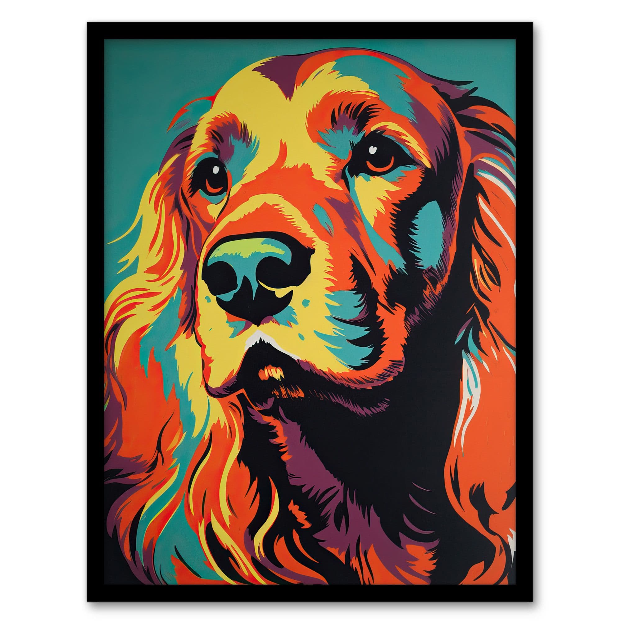 Red Setter Dog Modern Flamboyant Colourful Graphic Coral Orange And Teal Yellow Art Print Framed Poster Wall Decor 12x16 inch