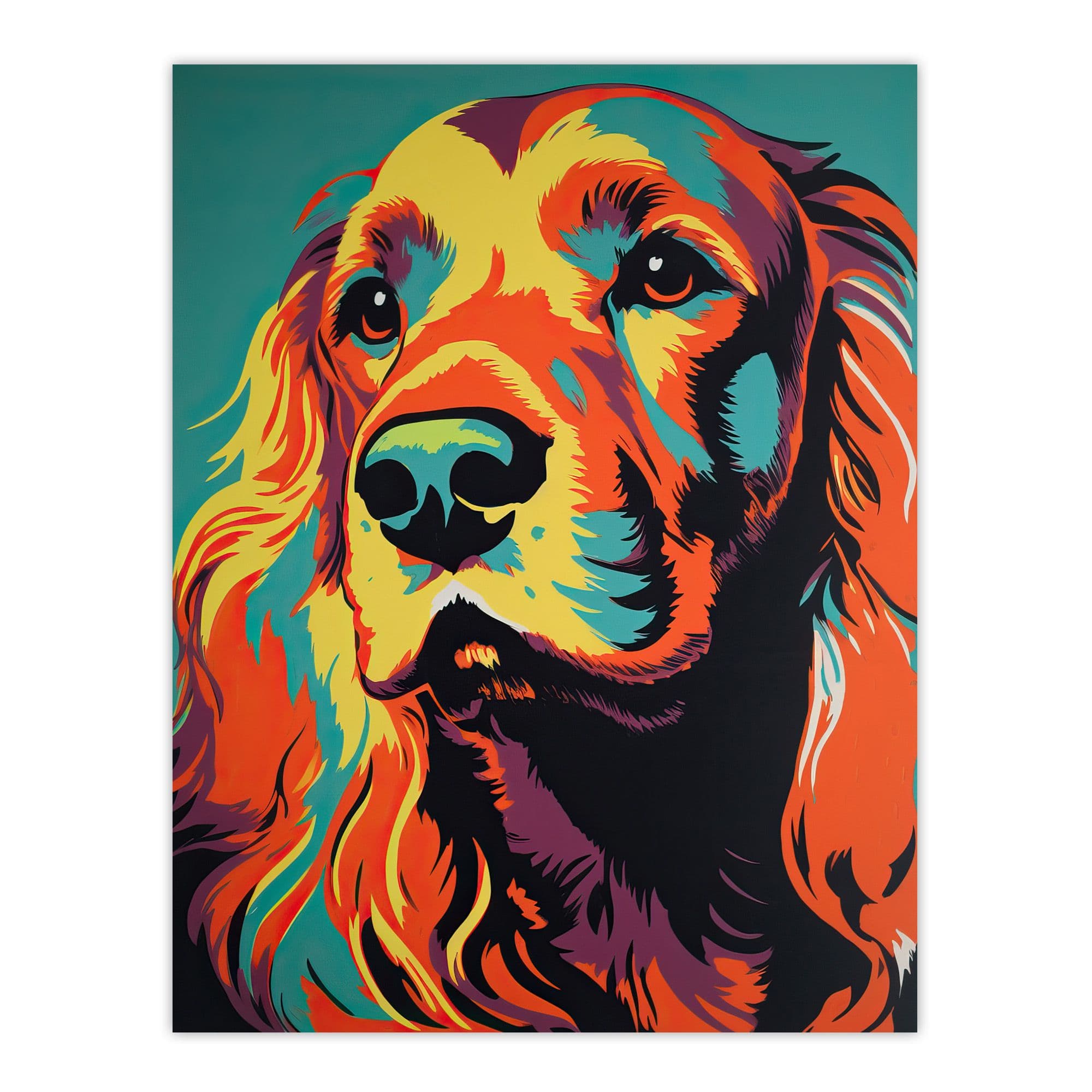 Setter Dog Modern Flamboyant Colourful Graphic Coral Orange Teal Yellow Extra Large Wall Art Poster Print