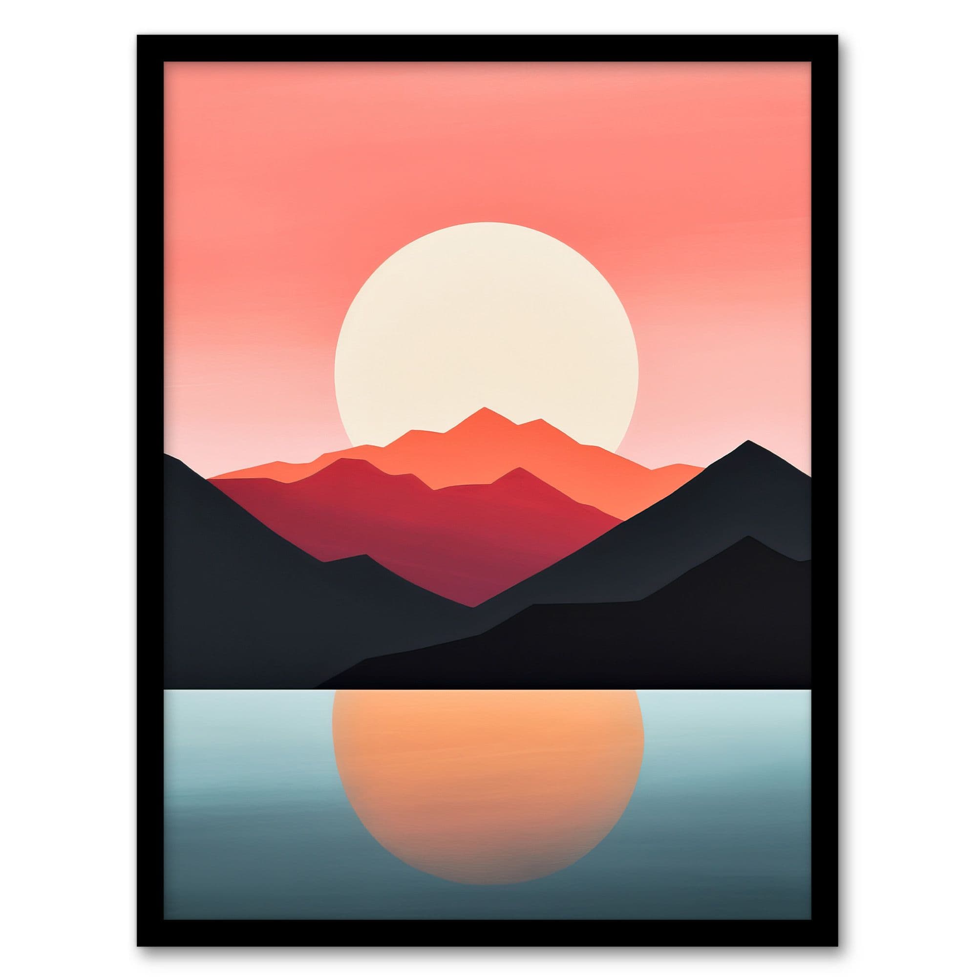 Reflecting Sea At Sunrise Calming Minimalist Painting Glow Artwork Framed Wall Art Print A4