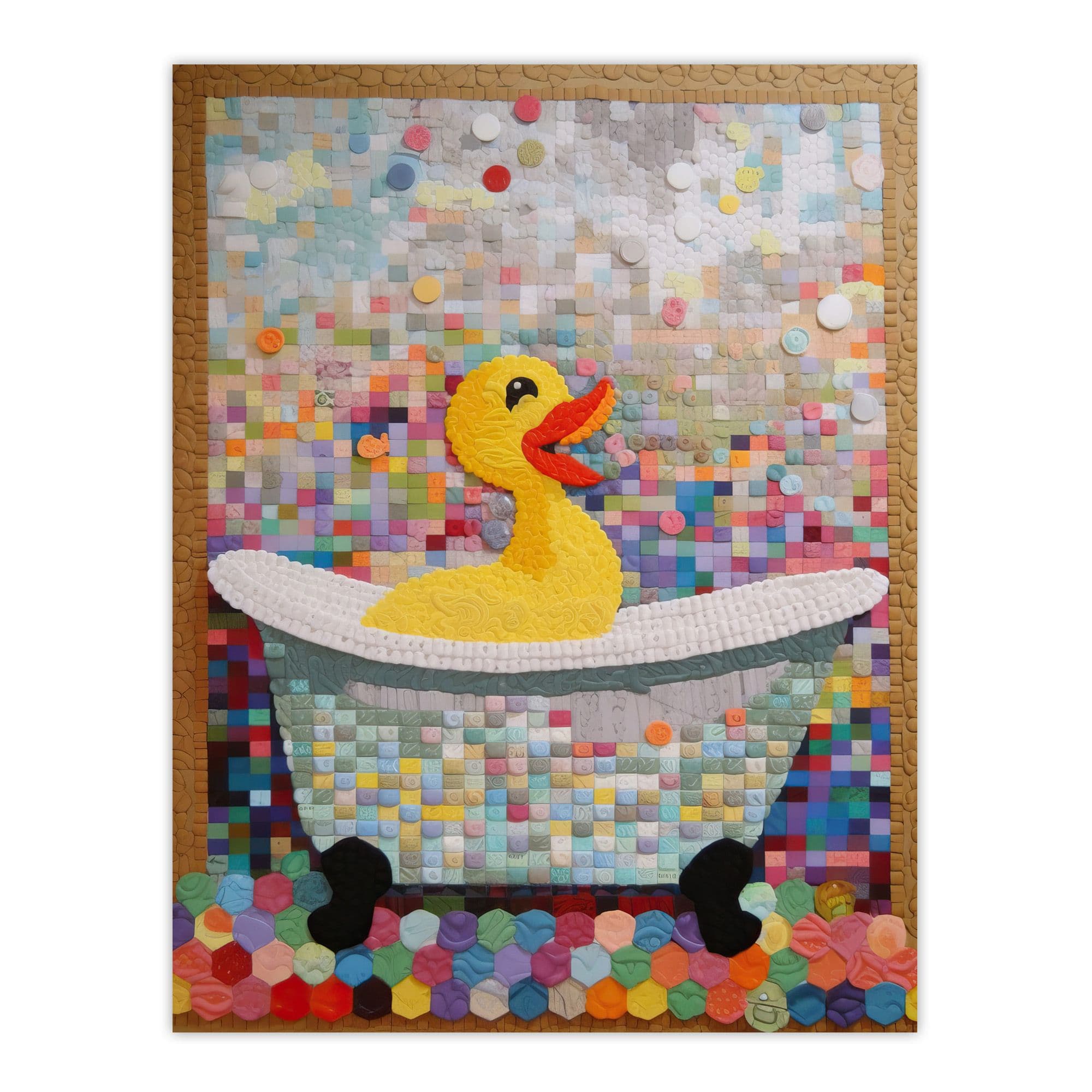 Rubber Duck Ducky Bath Time Bathroom Toilet Art Mosaic Room Nursery Large Wall Art Poster Print Thick Paper 18X24 Inch