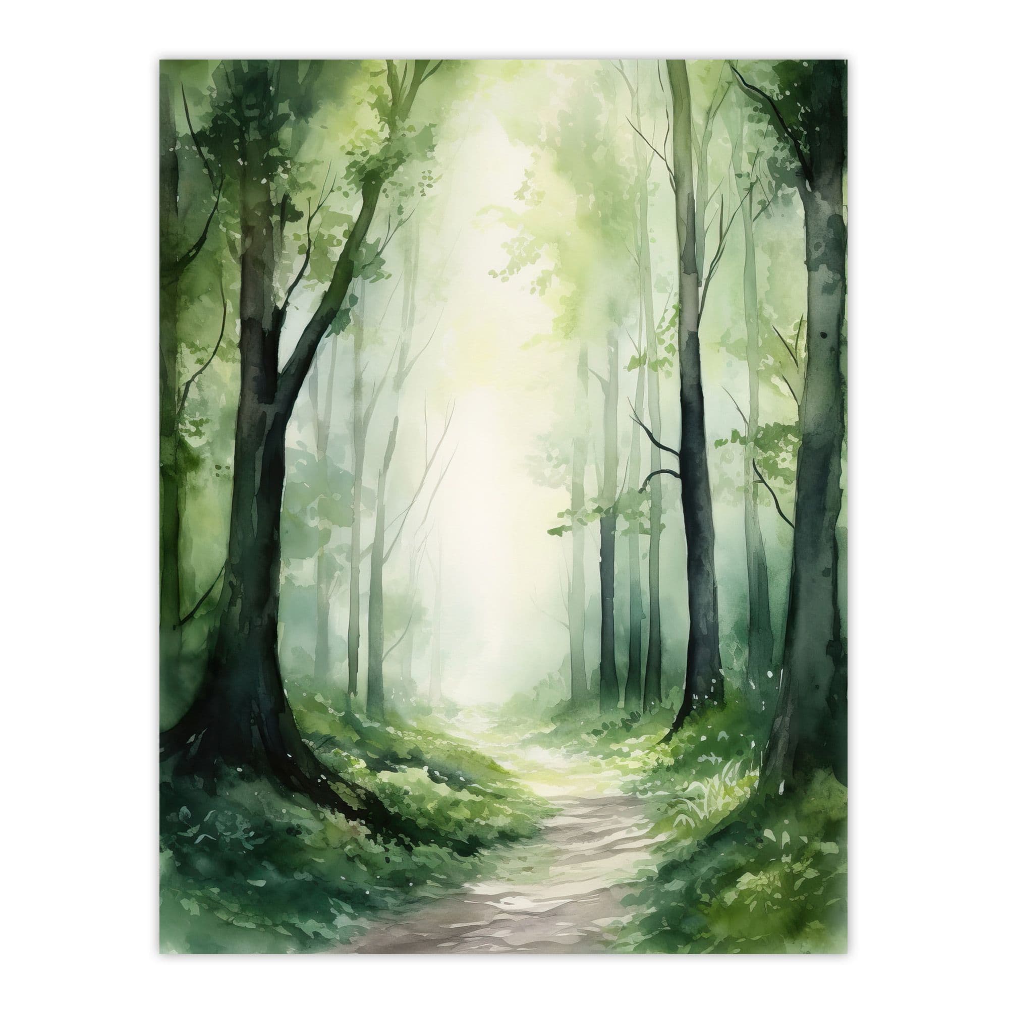 Sage Green Springtime By Kath Raymond Forest Trees Soft And Dreamy Watercolour Painting Large Wall Art Poster Print Thick Paper 18X24 Inch
