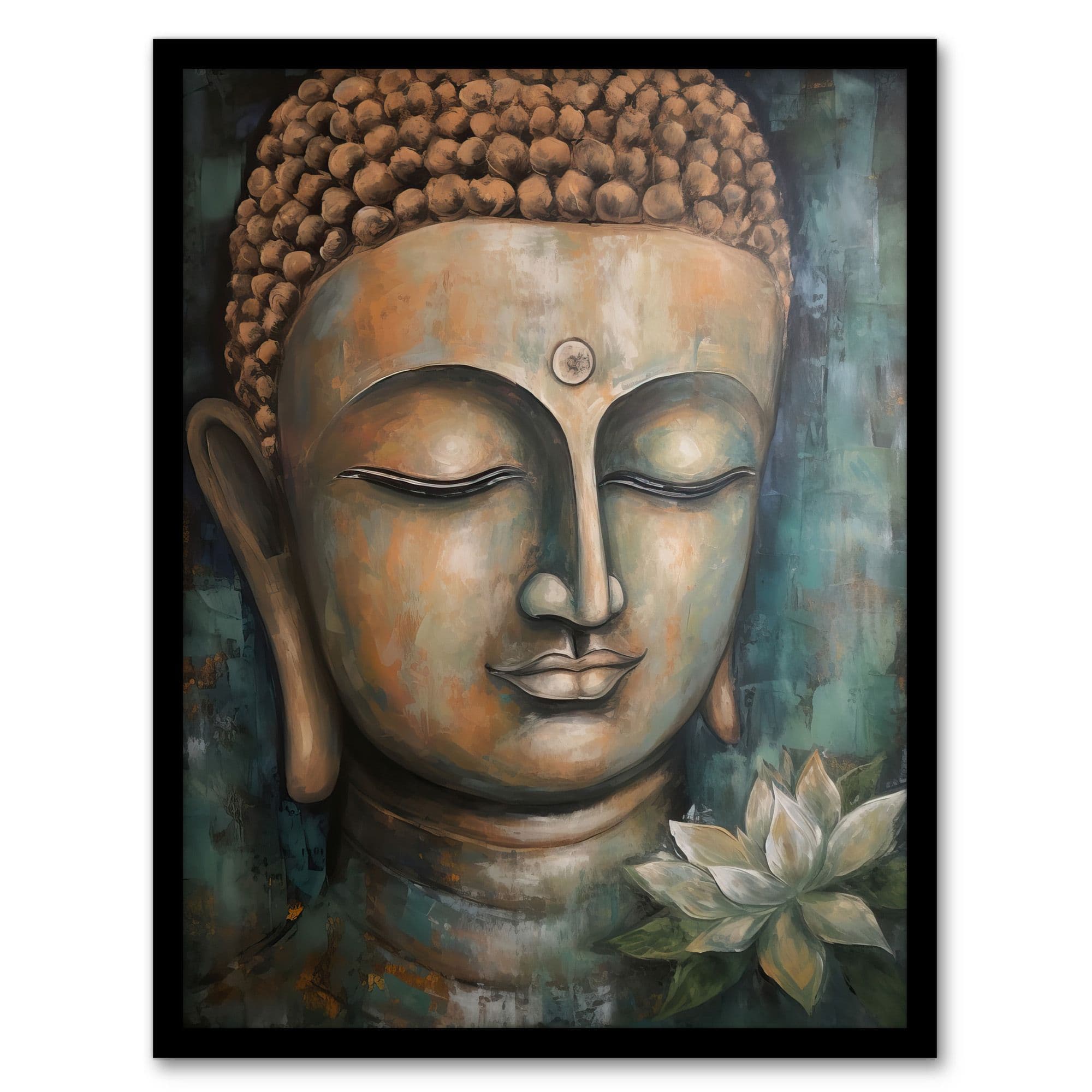 Spiritual Meditation Buddha Face Lotus Flower Acrylic Painting Relaxation Spa Treatment Room Art Artwork Framed Wall Art Print A4