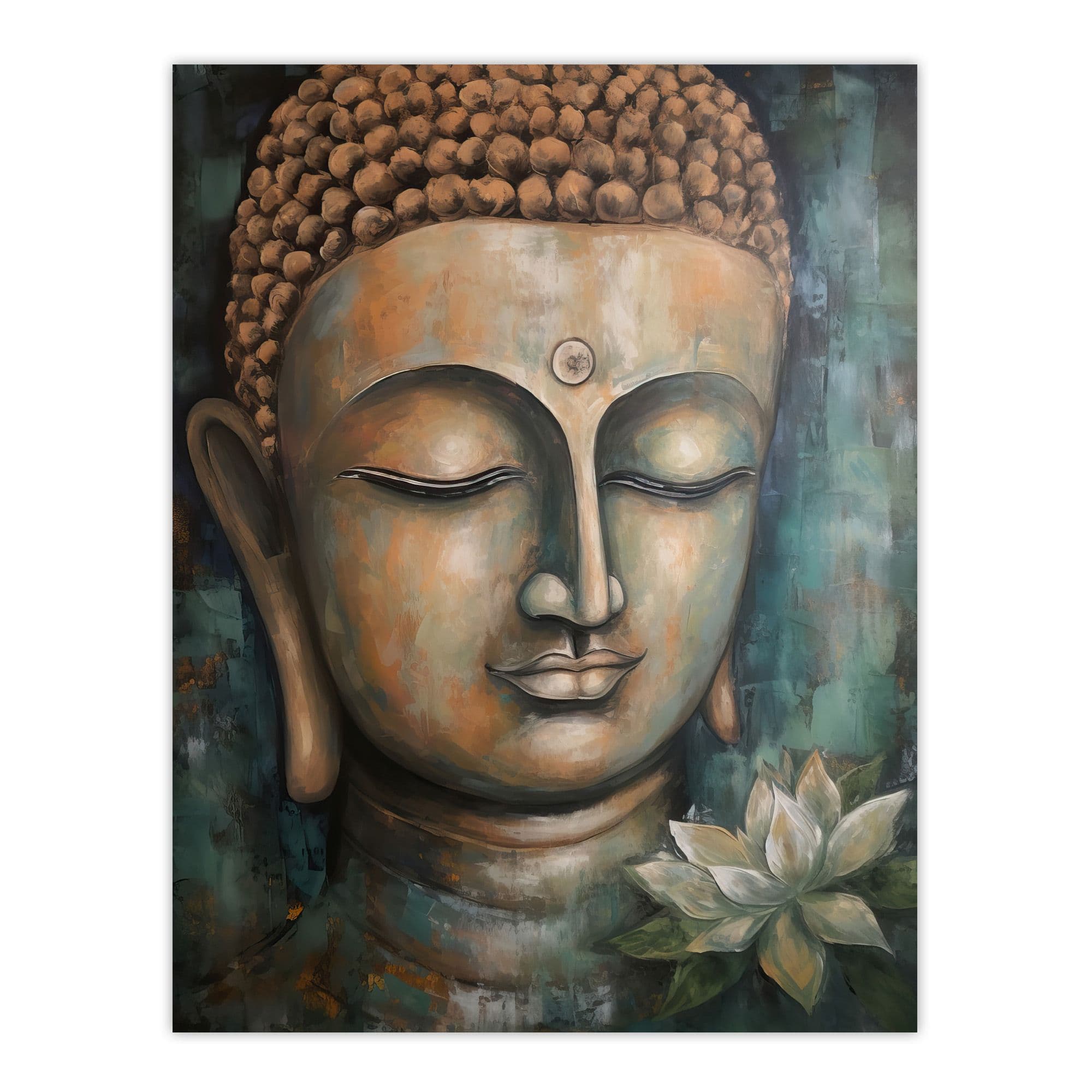 Spiritual Meditation Buddha Face Lotus Flower Acrylic Painting Relaxation Spa Treatment Room Art Large Wall Art Poster Print Thick Paper 18X24 Inch