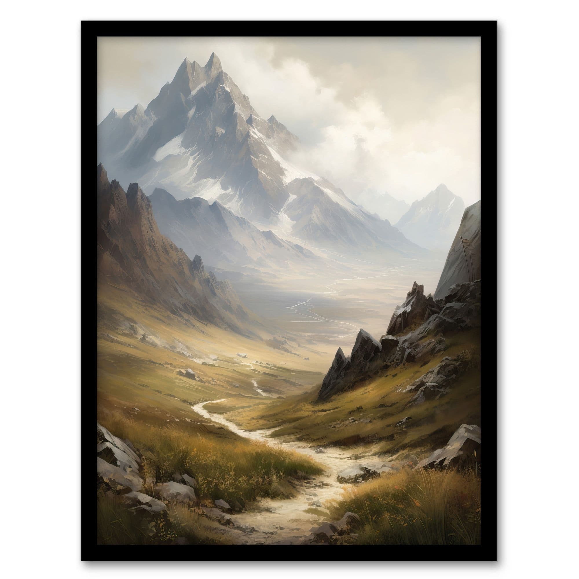 Alps Path Switzerland Mountains Panoramic Landscape Painting Art Print Framed Poster Wall Decor 12x16 inch