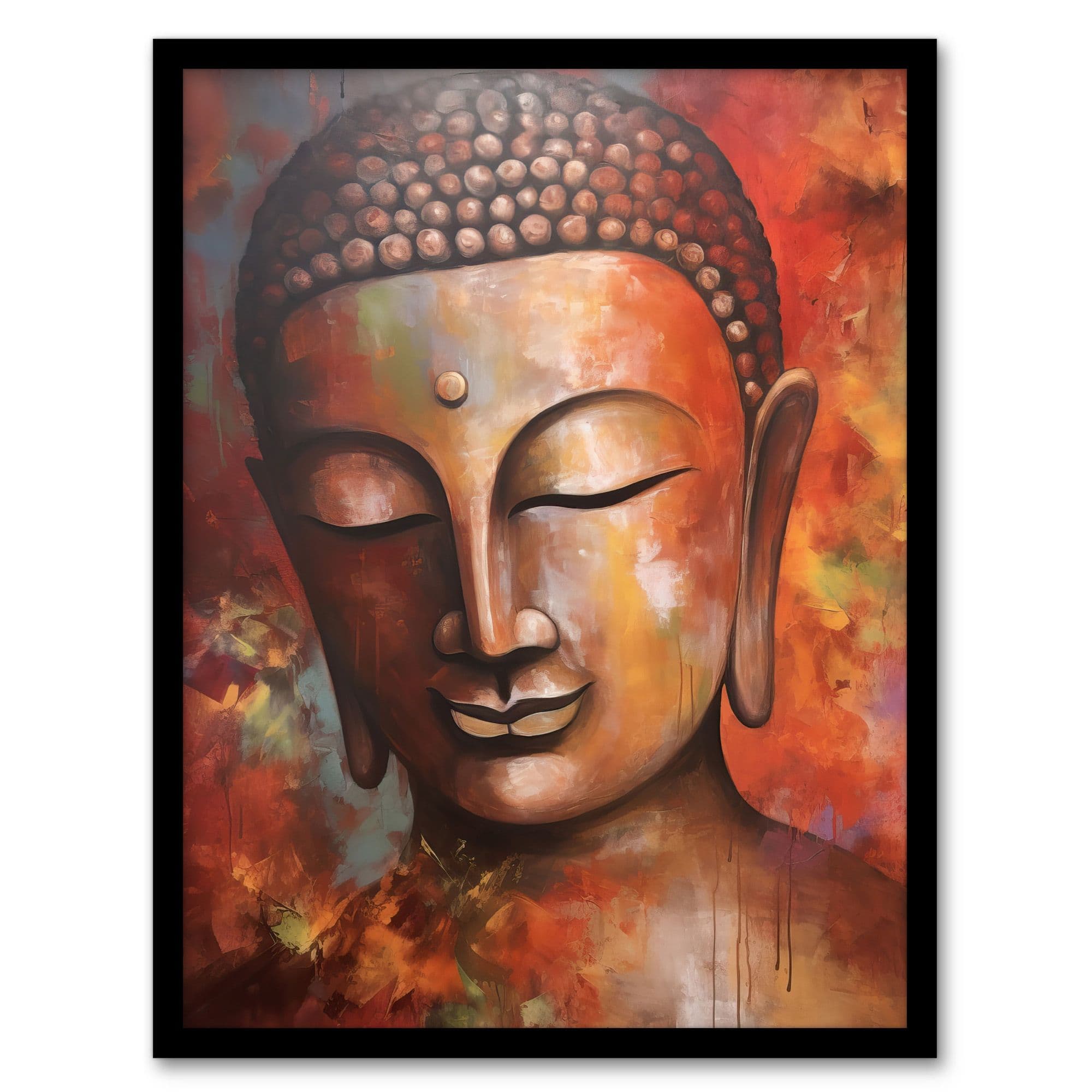 Autumn Buddha Meditate Buddhist Statue Acrylic Painting Relaxation Spa Treatment Room Art Print Framed Poster Wall Decor 12x16 inch