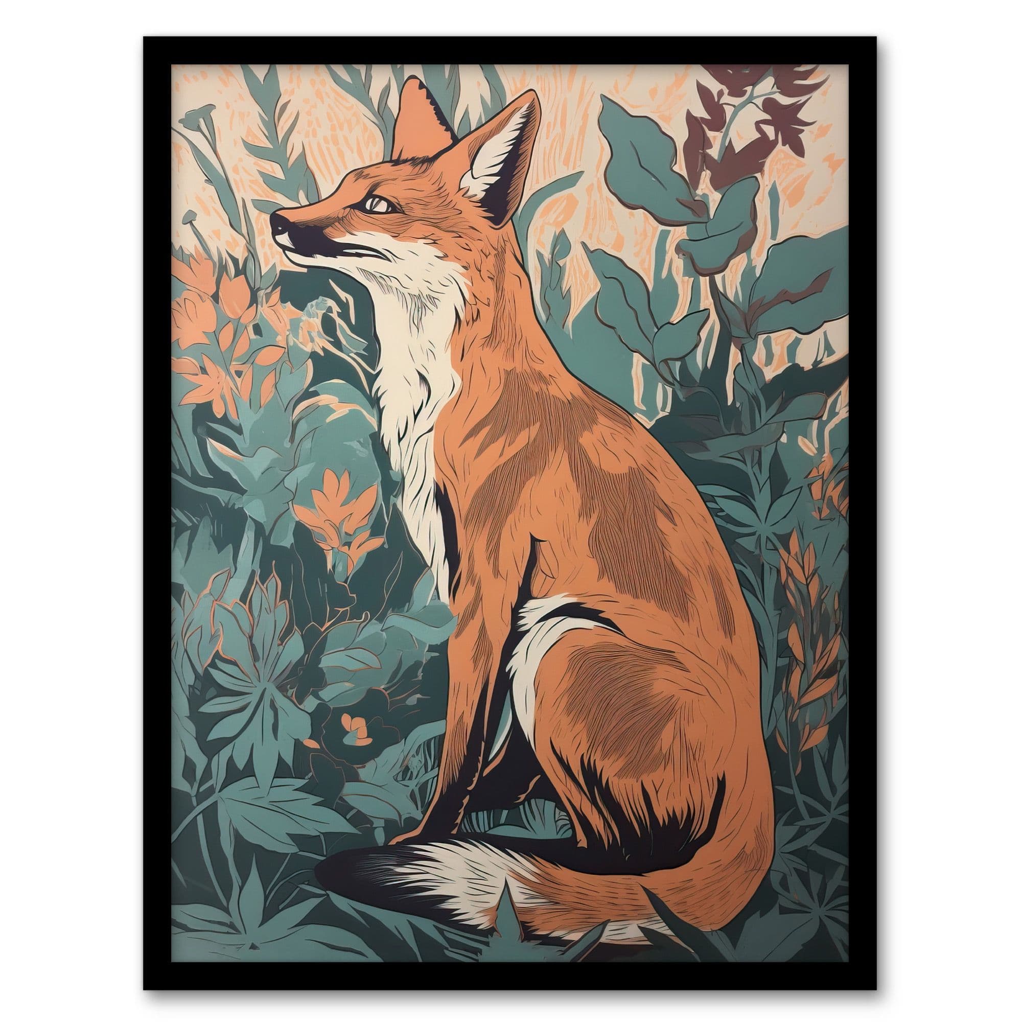 Sly Fox George Sinclair Vintage Botanical Style Modern Painting Teal Aesthetic Artwork Framed Wall Art Print A4