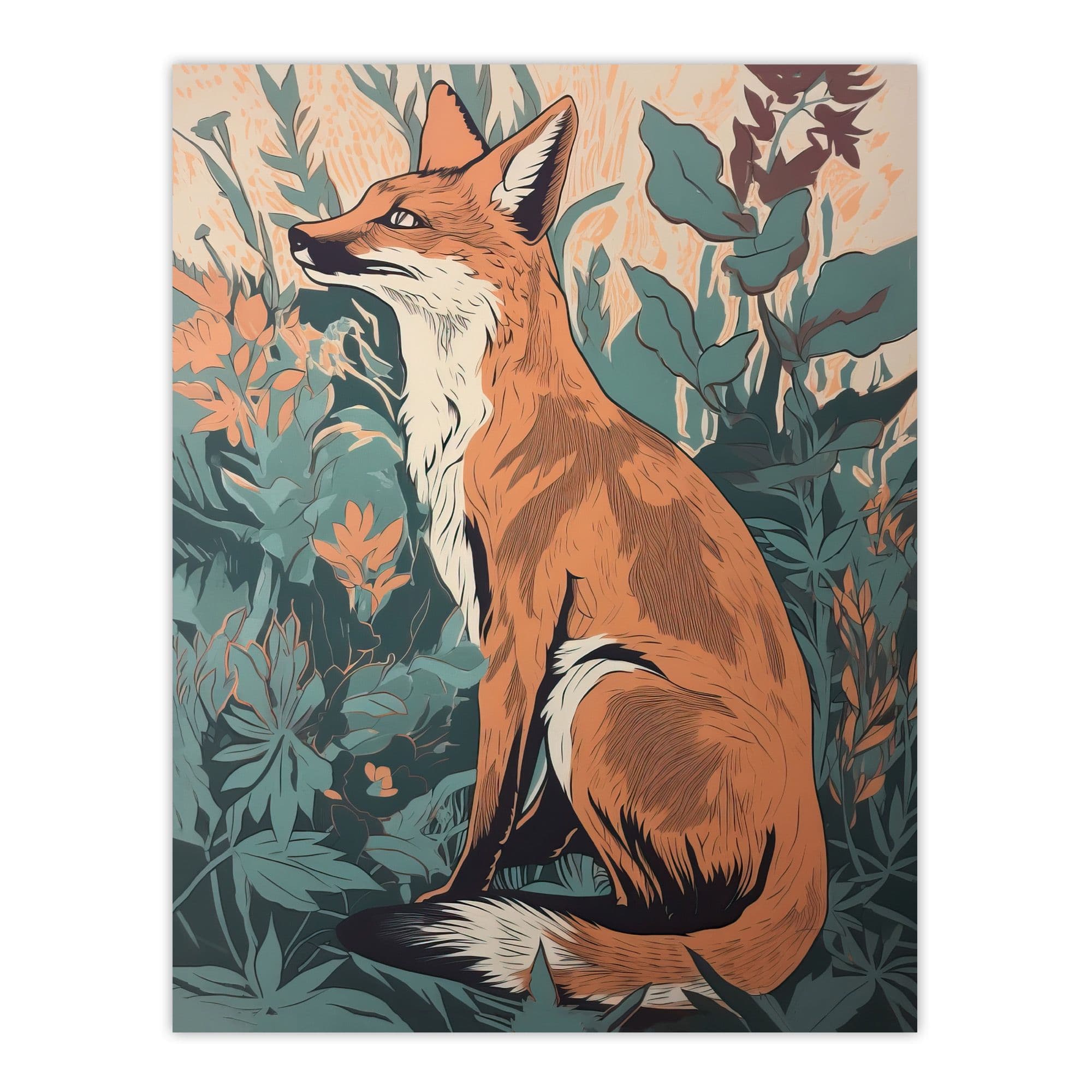 Sly Fox George Sinclair Vintage Botanical Style Modern Painting Teal Aesthetic Large Wall Art Poster Print Thick Paper 18X24 Inch