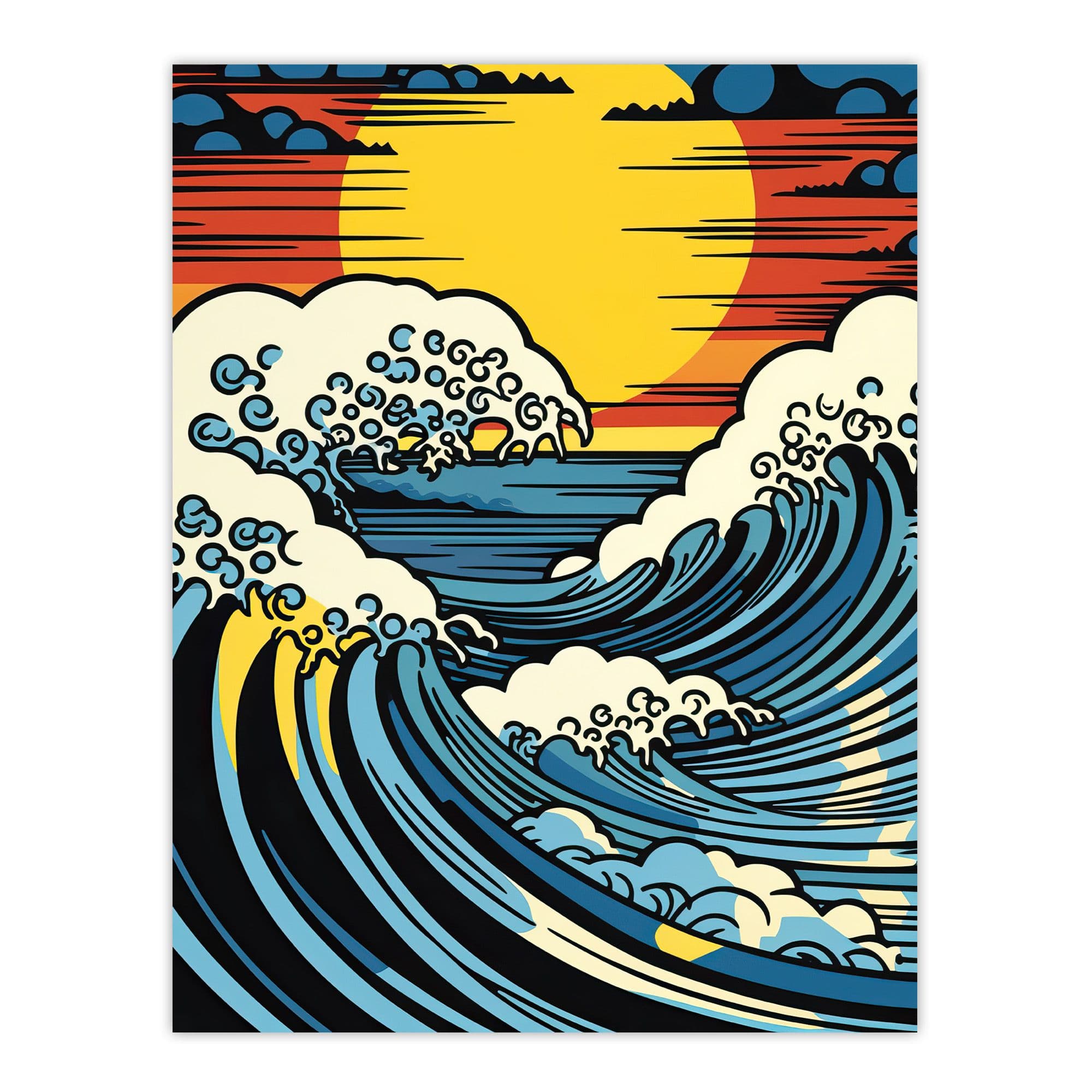 The Great Wave Modern Seascape Artwork Comic Book Pop Art Sunset Large Wall Art Poster Print Thick Paper 18X24 Inch