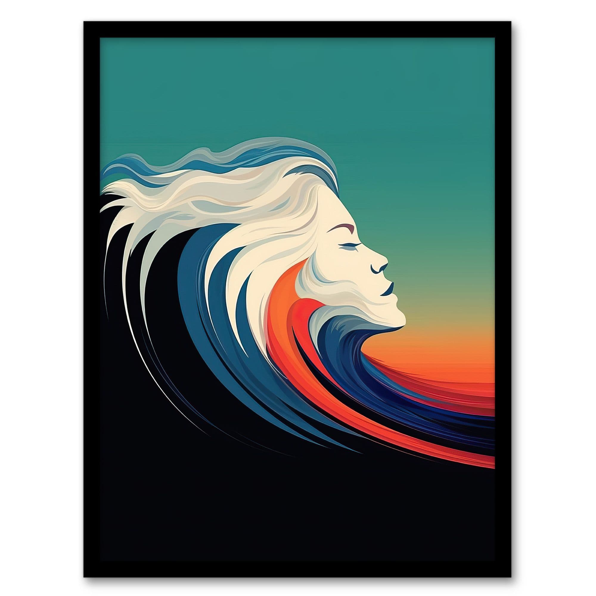 Sea Is Calling Oil Painting Siren Wave Modern Bathroom Toilet Artwork Framed Wall Art Print A4