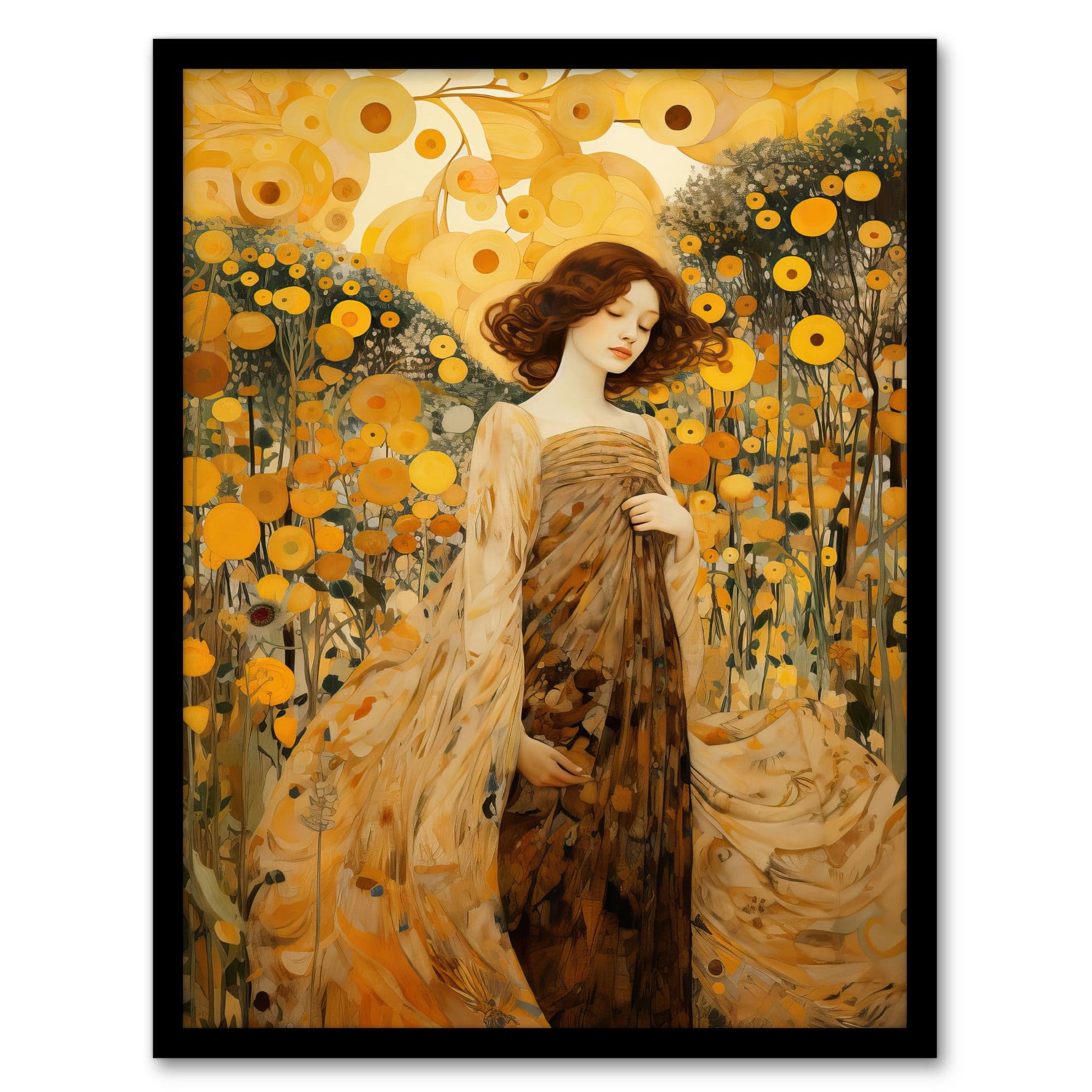 Walk On The Wildflower By Mia Rose Modern Klimt Style Painting Art Print Framed Poster Wall Decor 12x16 inch