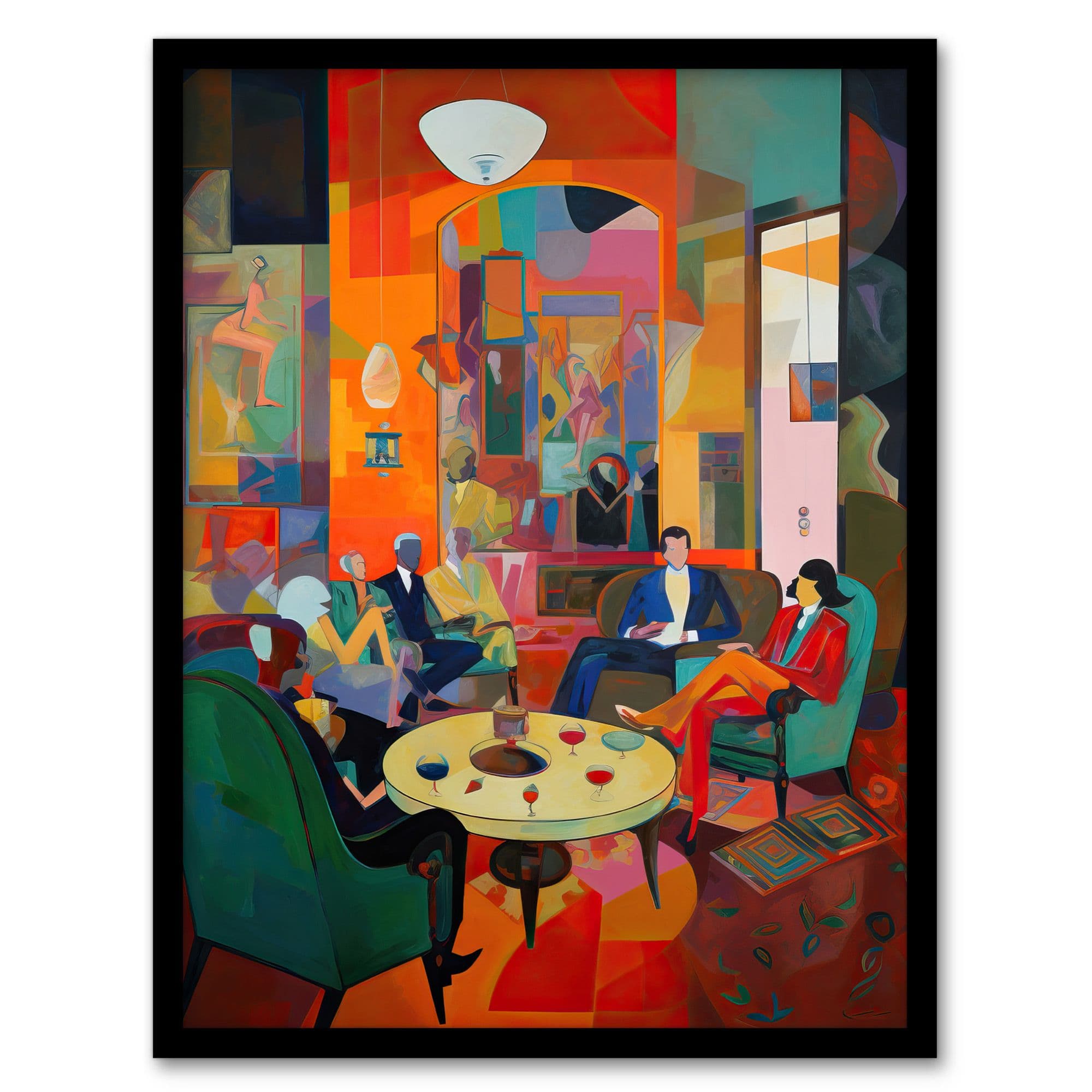 The Cocktail Party Modern Colourful Abstract Kitsch Artwork Framed Wall Art Print A4