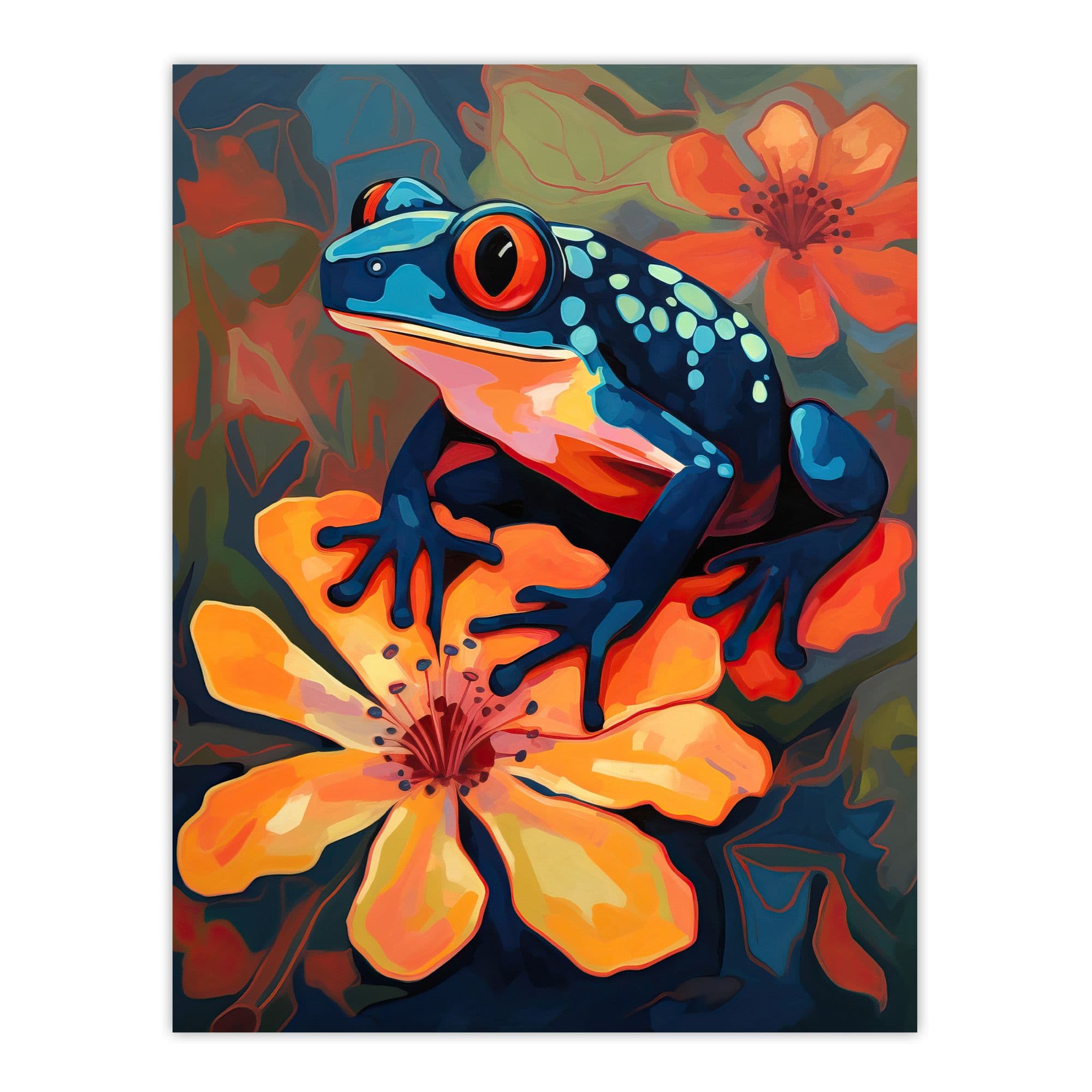 Tropical Frog On Orange Flower Striking Oil Painting Amazon Jungle Extra Large Wall Art Poster Print