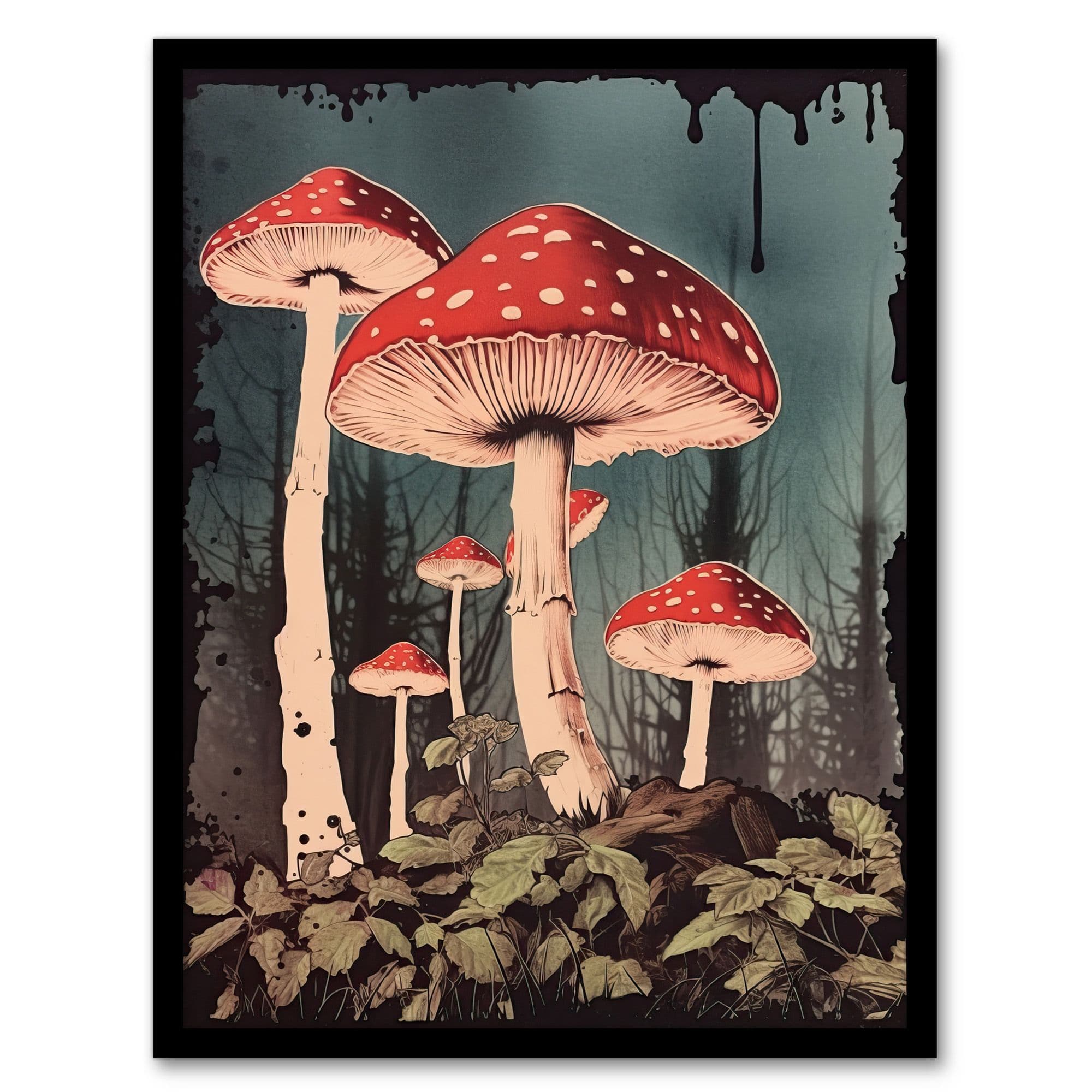 Vintage Fly Agaric Fairy Mushroom Toadstool Earthy Aesthetic Kitchen Art Print Framed Poster Wall Decor 12x16 inch