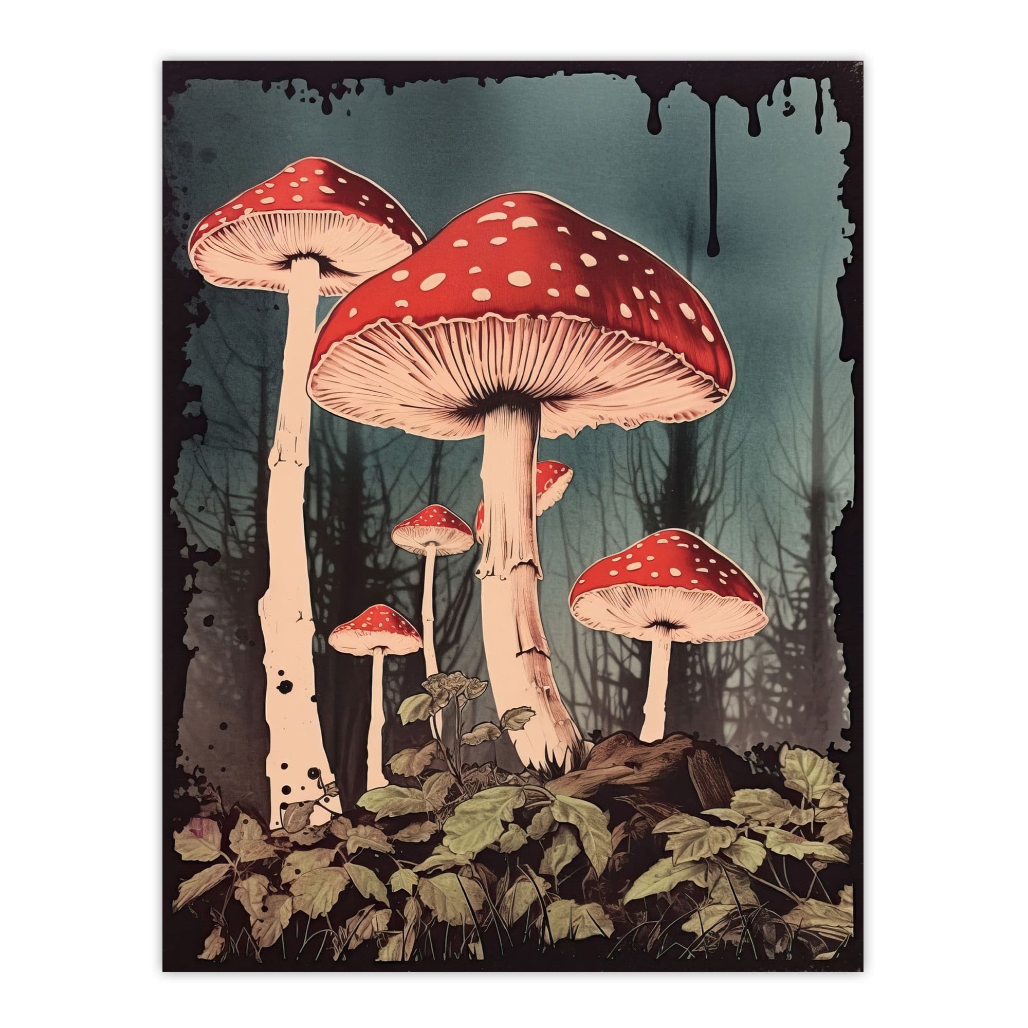 Vintage Fly Agaric Fairy Mushroom Toadstool Earthy Aesthetic Kitchen Extra Large Wall Art Poster Print