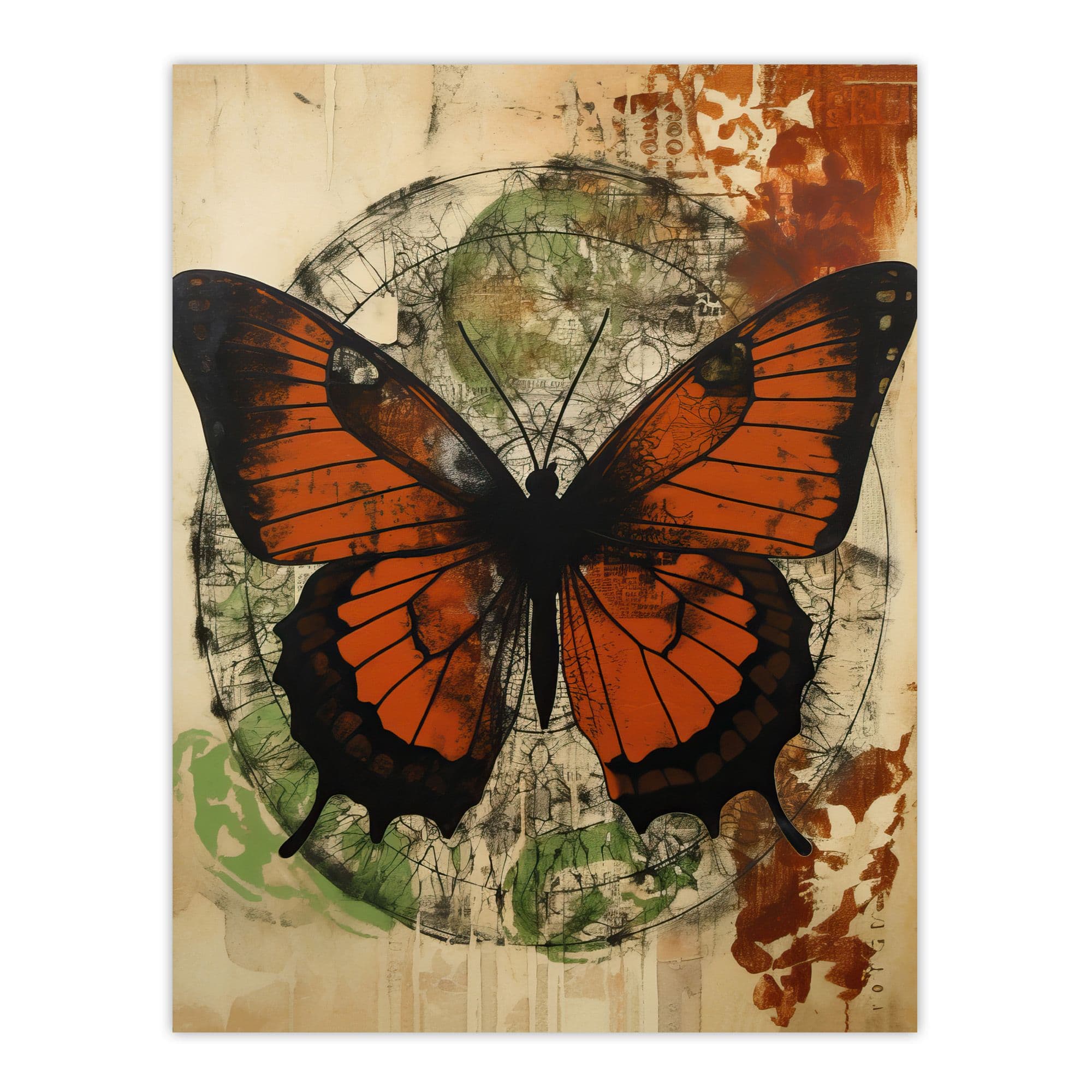 Vintage Monarch Butterfly Botanical Earthy Grunge Aesthetic Large Wall Art Poster Print Thick Paper 18X24 Inch