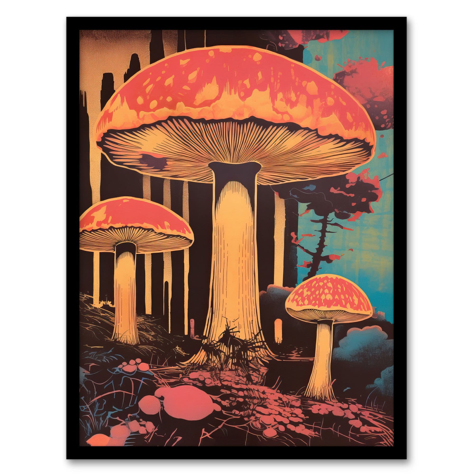 Vintage Mushroom Aesthetic Earthy Forest Screenprint Cep Kitchen Art Print Framed Poster Wall Decor 12x16 inch